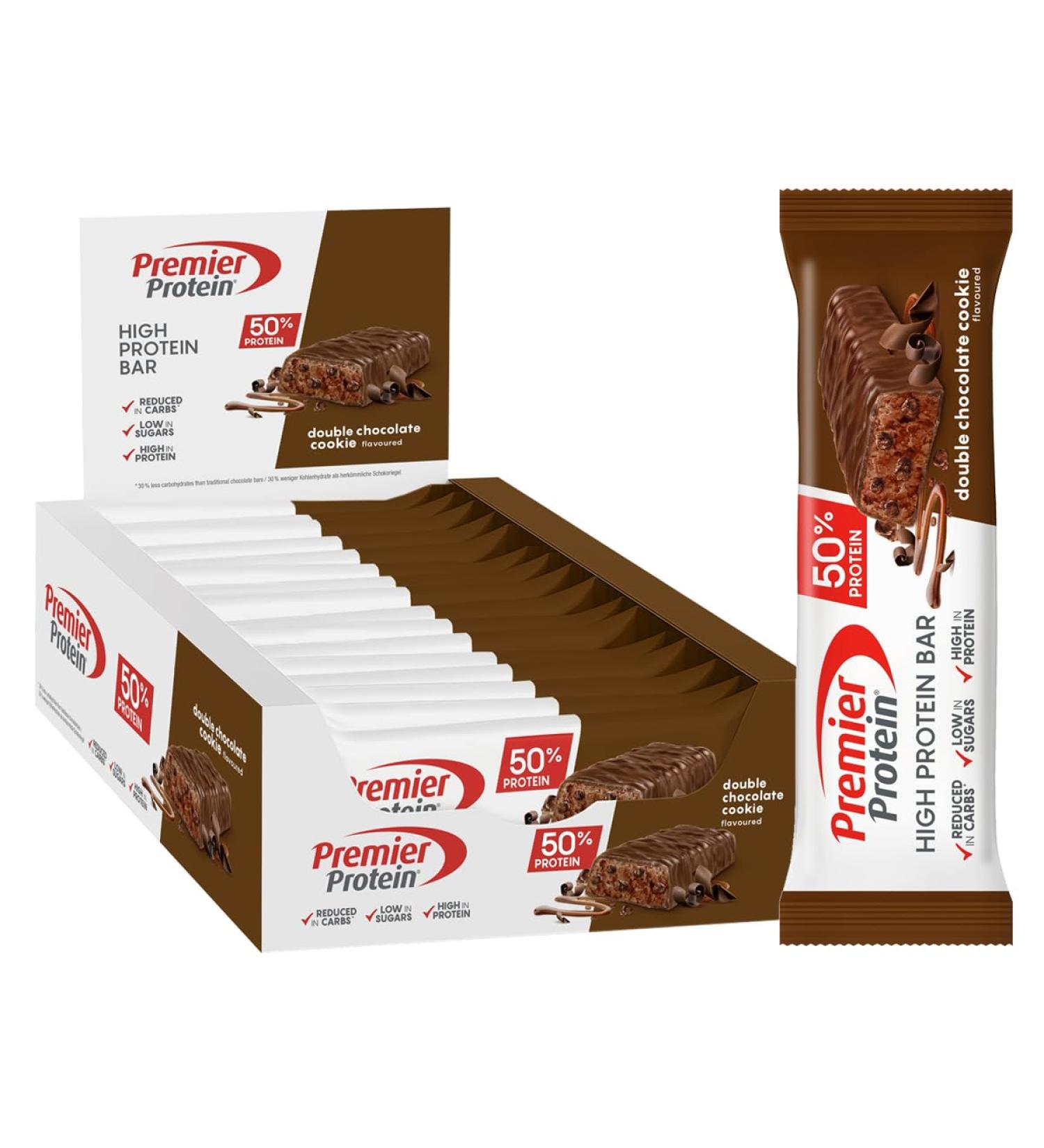 Buy Premier Protein Double Chocolate Cookie Bar 50% Protein Low Sugar & Low Carb 16x40g - International Shipping Available - Buy Online on GoSupps.com