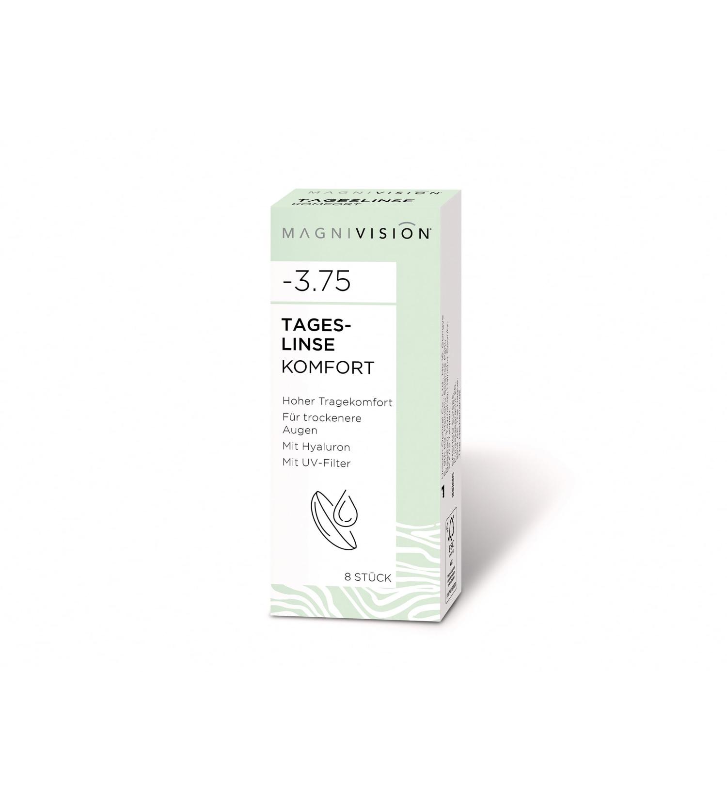 Magnivision Daily Lenses - 8 Soft Contact Lenses (-3.75 dpt) with Hyaluron & UV Filter for Sensitive Eyes - Preservative-Free - Buy Online on GoSupps.com