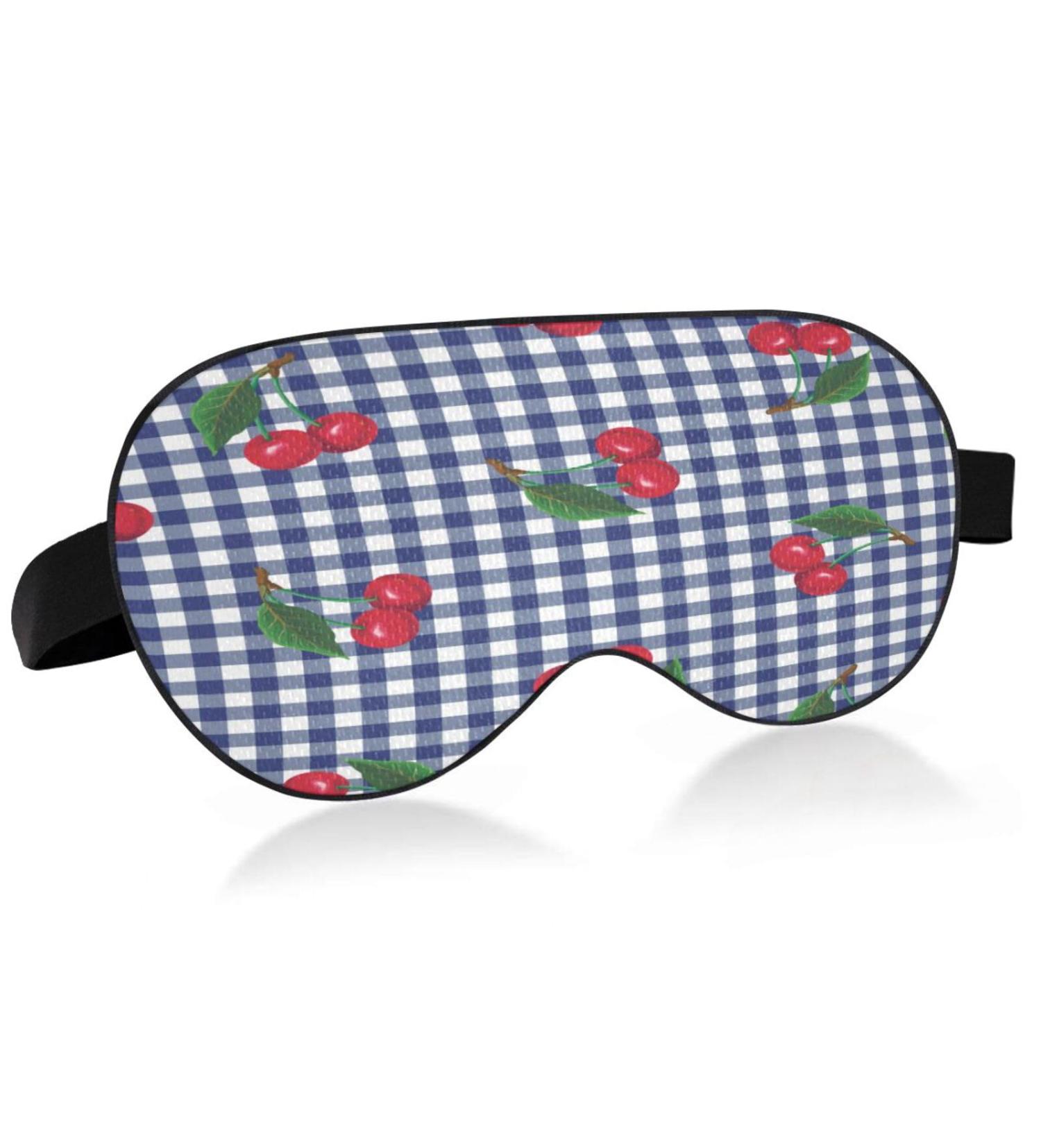 Cherries Blue Grid Sleep Mask | Light Blocking Eye Mask for Sleeping | Adjustable Soft Blindfold for Men & Women | Ideal for Travel & Naps - Buy Online on GoSupps.com