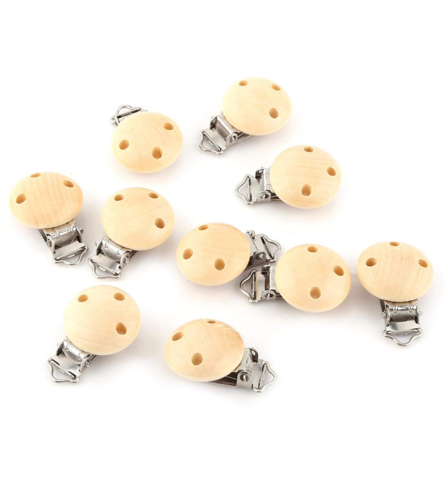 10 Round Natural Wood Pacifier Clips Beech Wood Teething & Toy Holders | DIY Baby Accessories - Buy Online on GoSupps.com