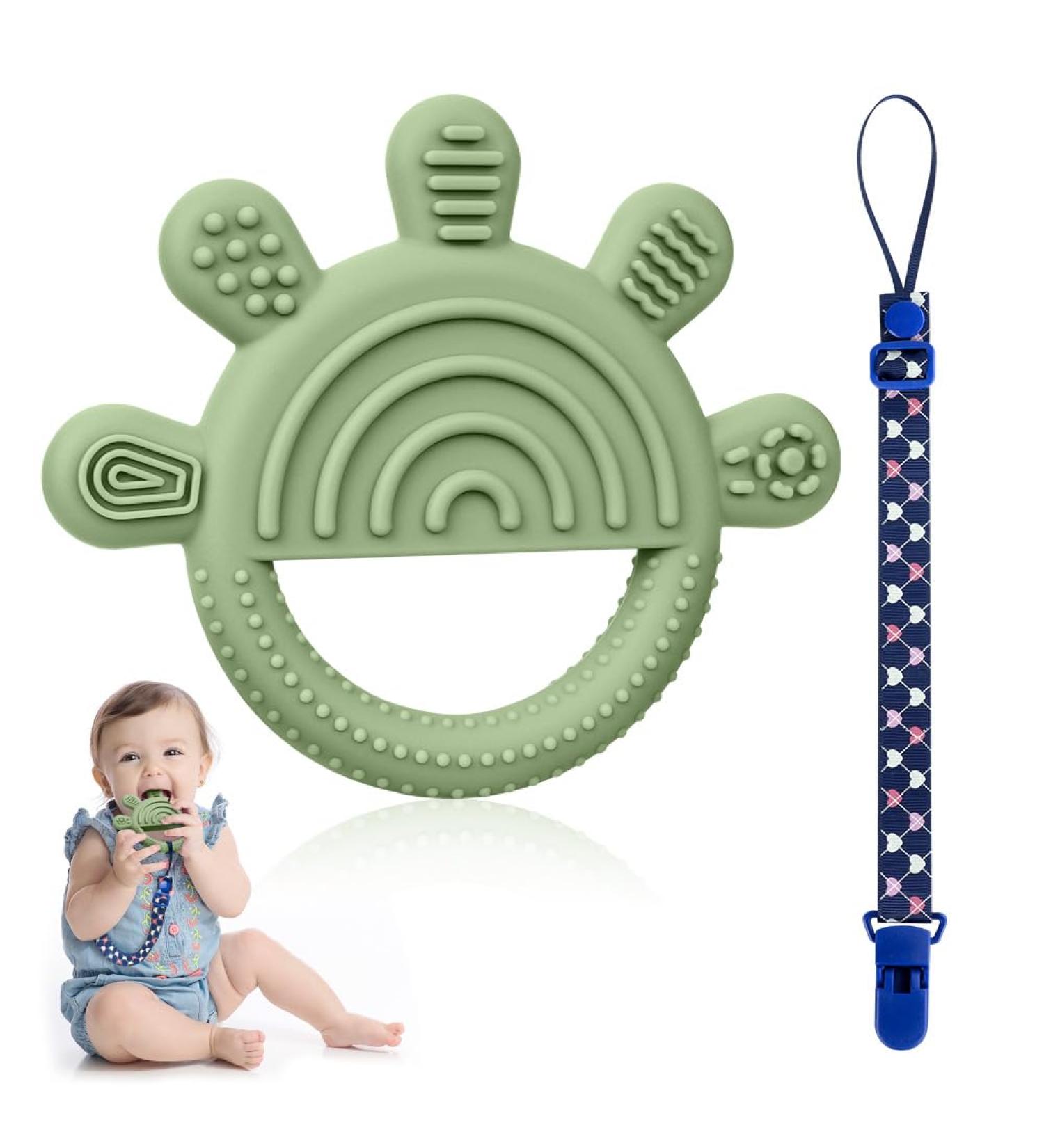 Aolso Silicone Bite Ring for Babies - BPA-Free Five Finger Teething Toy with Anti-Lost Rope - Ideal Dental Aid for 3 Months + - Green - Buy Online on GoSupps.com