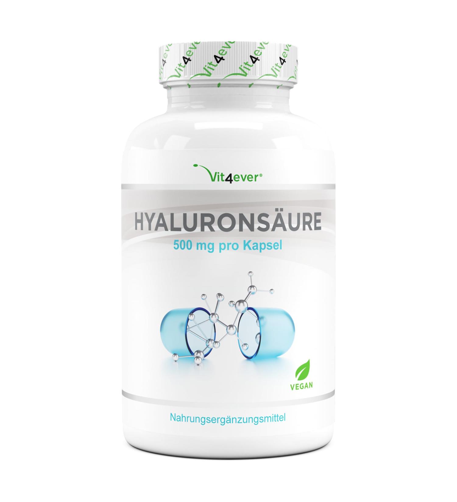 Vegan Hyaluronic Acid - 500 mg of hyaluronic acid - 180 capsules for 6 months - 500-700 kDa - Fermented High Dose Plant - No Additives - Buy Online on GoSupps.com