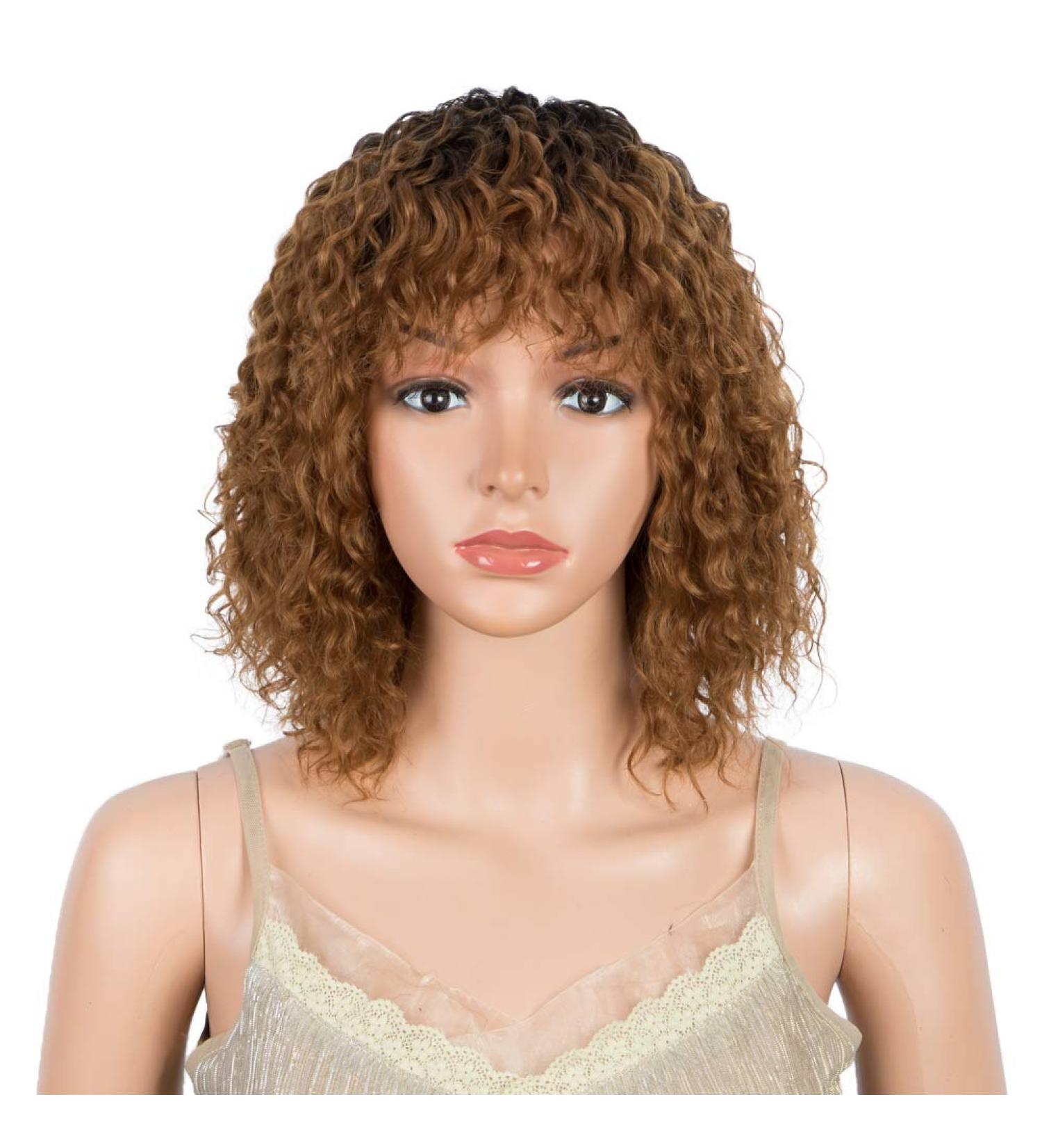 D but Short Curly Ombre Wig with Pony Curl Fringe - 12-Inch Human-Like Wig for Women (TT1B/C30) - Brown with Dark Root - 120g - Buy Online on GoSupps.com