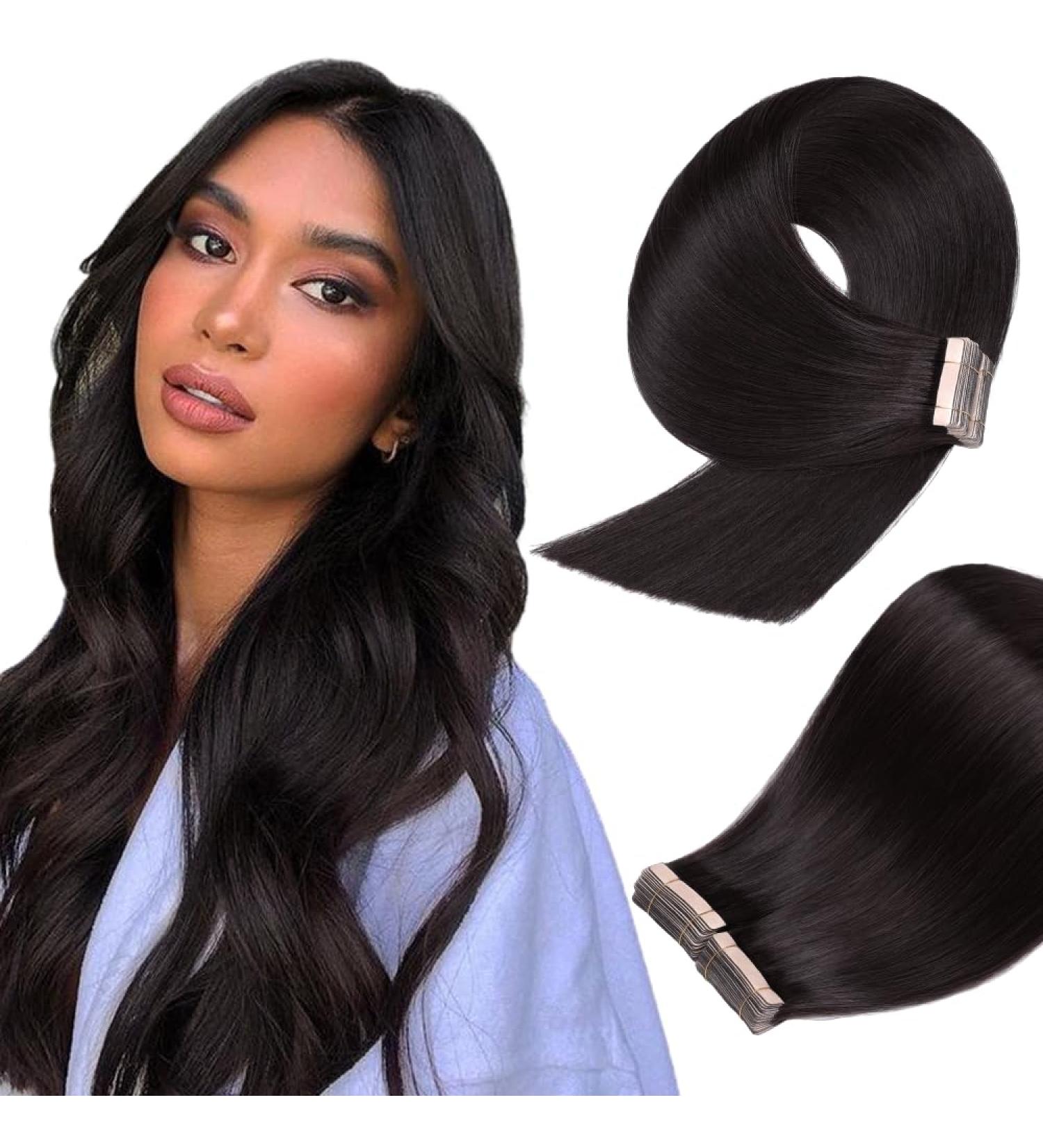 YDDM Invisible Tape Hair Extensions - 20pcs 16 Inch Real Hair Natural Black Skin Weft 40cm - Premium Quality Extensions for a Seamless Look - Buy Online on GoSupps.com
