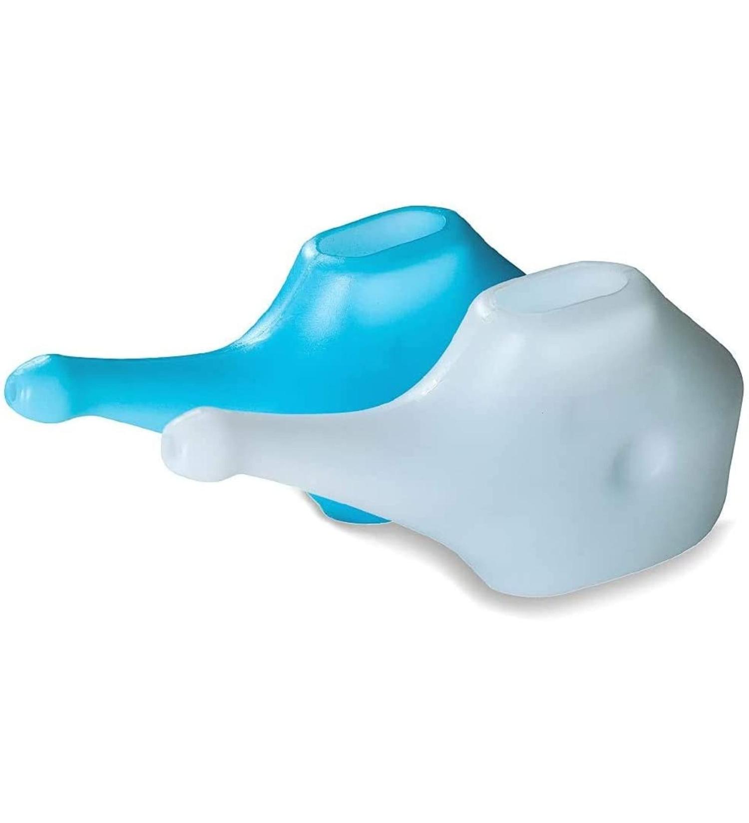 Set of 2 Light-Weight Neti Pots | Unbreakable Plastic for Travel | Includes 5 Sachets Salt + 2 Cleaning Brushes - White & Blue - Buy Online on GoSupps.com