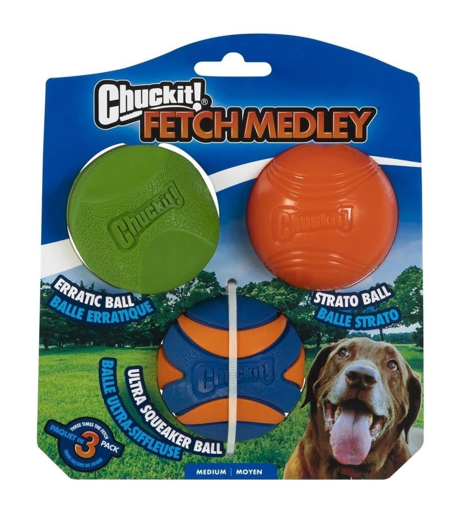 ChuckIt! Fetch Rubber Dog Ball Medley Strato Erratic Ultra Squeaker Balls for Dogs Durable High Bounce Launcher Compatible Dog Toy Gen 2 - 3 Pack Medium Multi Medium - Buy Online on GoSupps.com