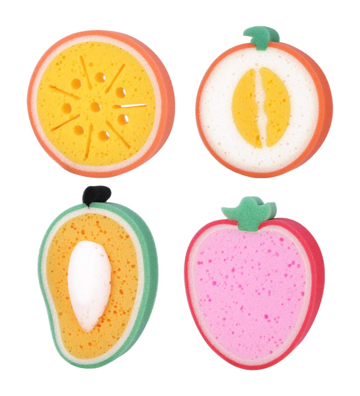 COHEALI Fruit Shaped Bath Sponge Set - 4pcs Exfoliating Shower Sponges for Body and Back Cleaning (Mango, Honeydew Melon, Orange, Strawberry) - Buy Online on GoSupps.com