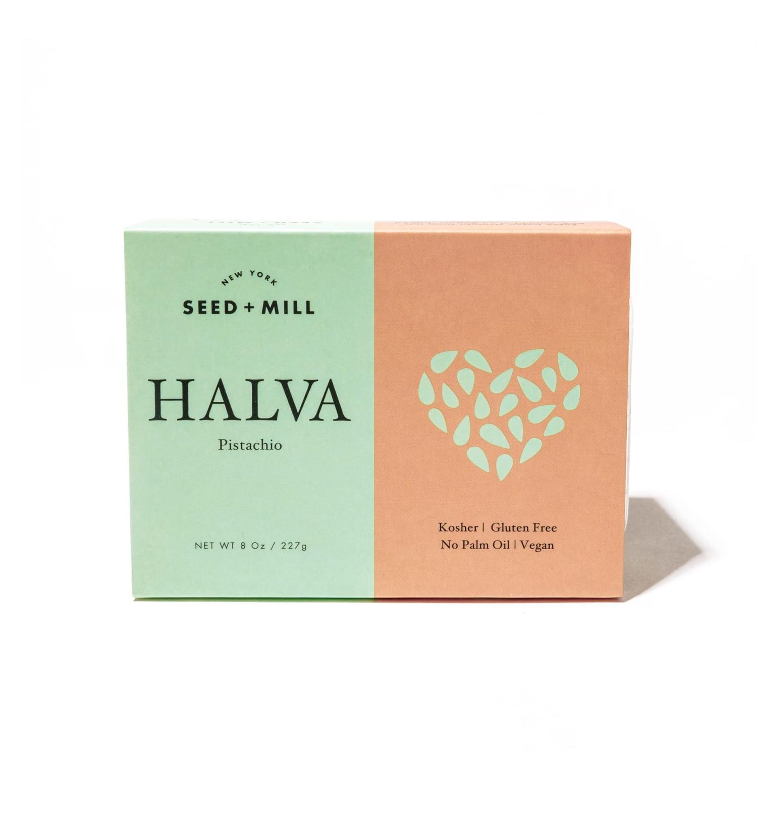 Seed + Mill - Halva - Pistachio - Vegan  Kosher  & Gluten Free - Enjoy this soft  fudgelike candy made out of sesame paste and dark chocolate. Great for snacking or as a dessert - 8 oz Pistachio 8 Ounce (Pack of 1) - Buy Online on GoSupps.com