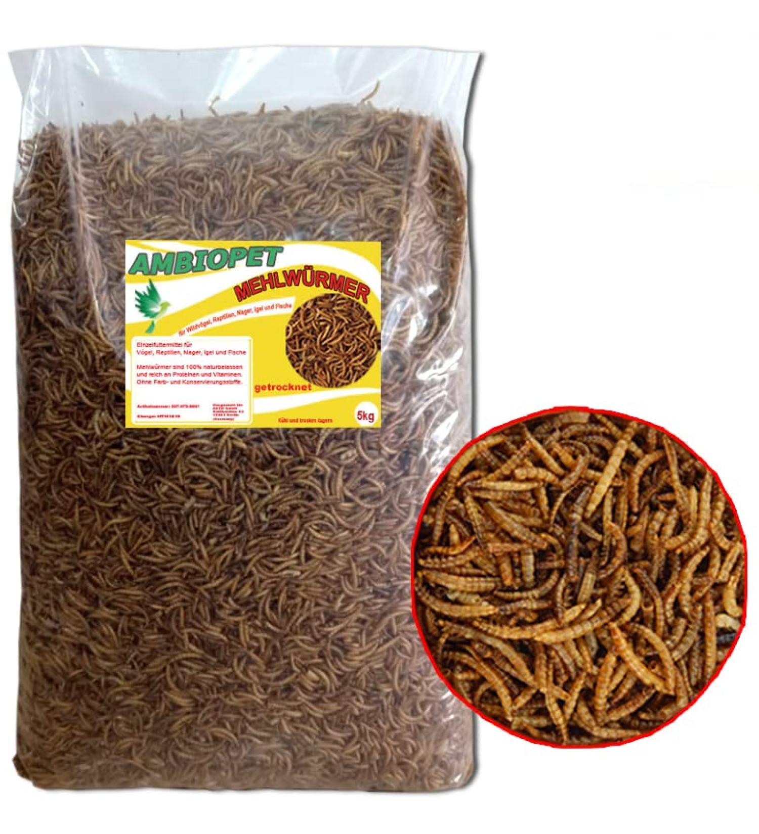Natural product Ambiopet 5 kg mealworms dried for rodents birds reptiles fish hedgehogs also koi food