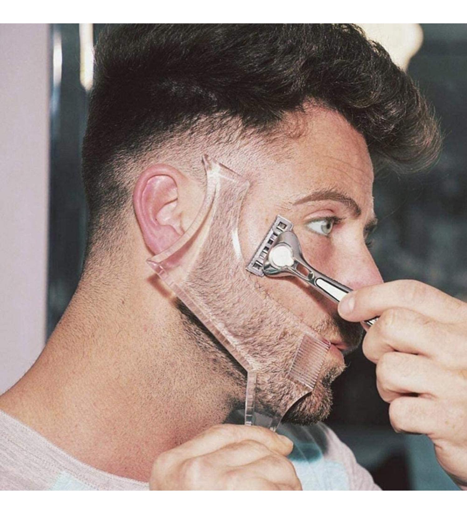 Men's Beard Shaping Tool with Inbuilt Comb for Goatee Mustache Sideburns - Clear | Symmetric/Curve/Step Cut - 1pcs - Buy Online on GoSupps.com
