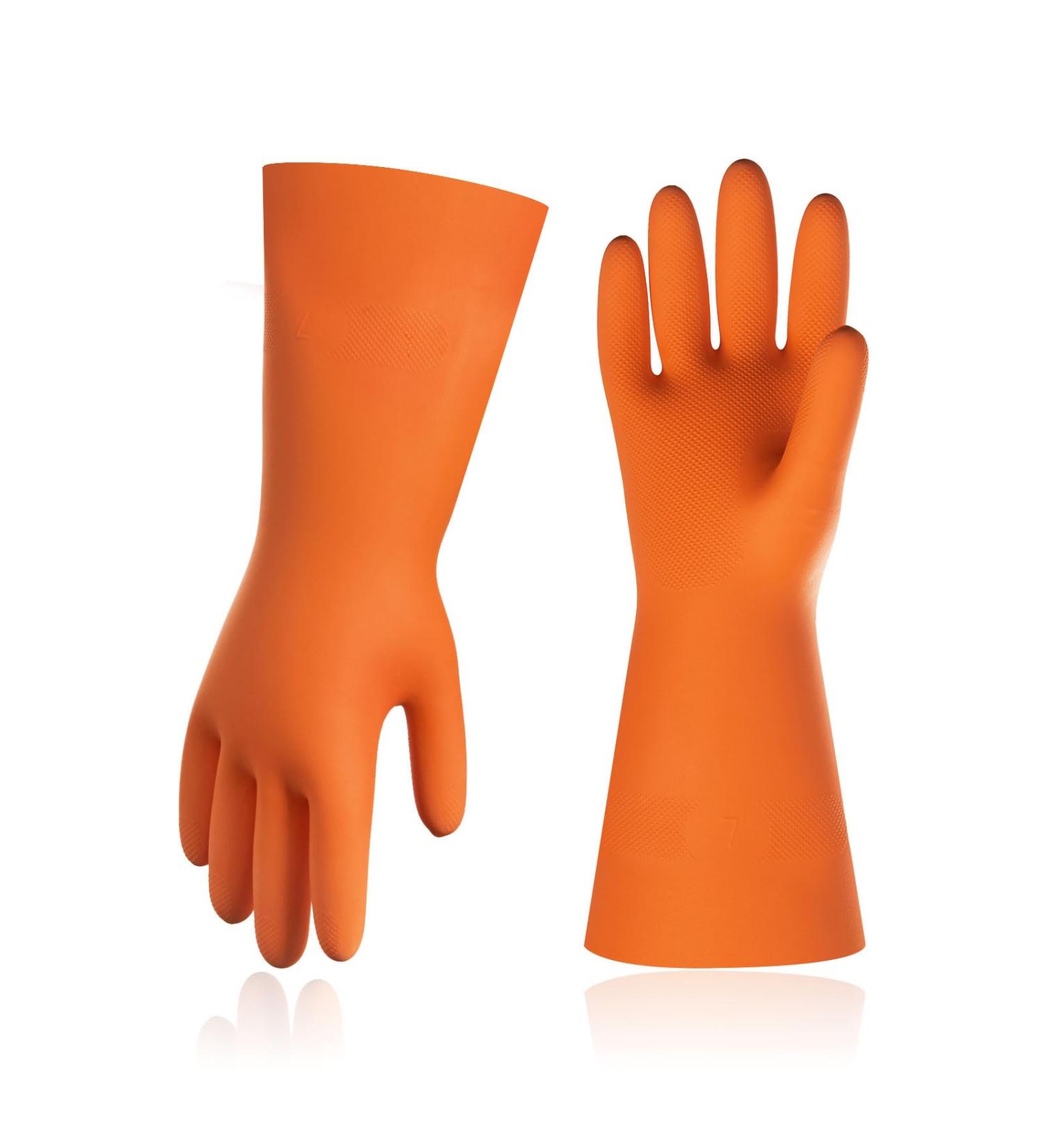 Vgo Household Gloves with Lining - Reusable Rubber Cleaning Gloves for Kitchen, Painting, Gardening - Large Size - Cold/Hot Proof - 1 Pair (Orange RB2186) - Buy Online on GoSupps.com