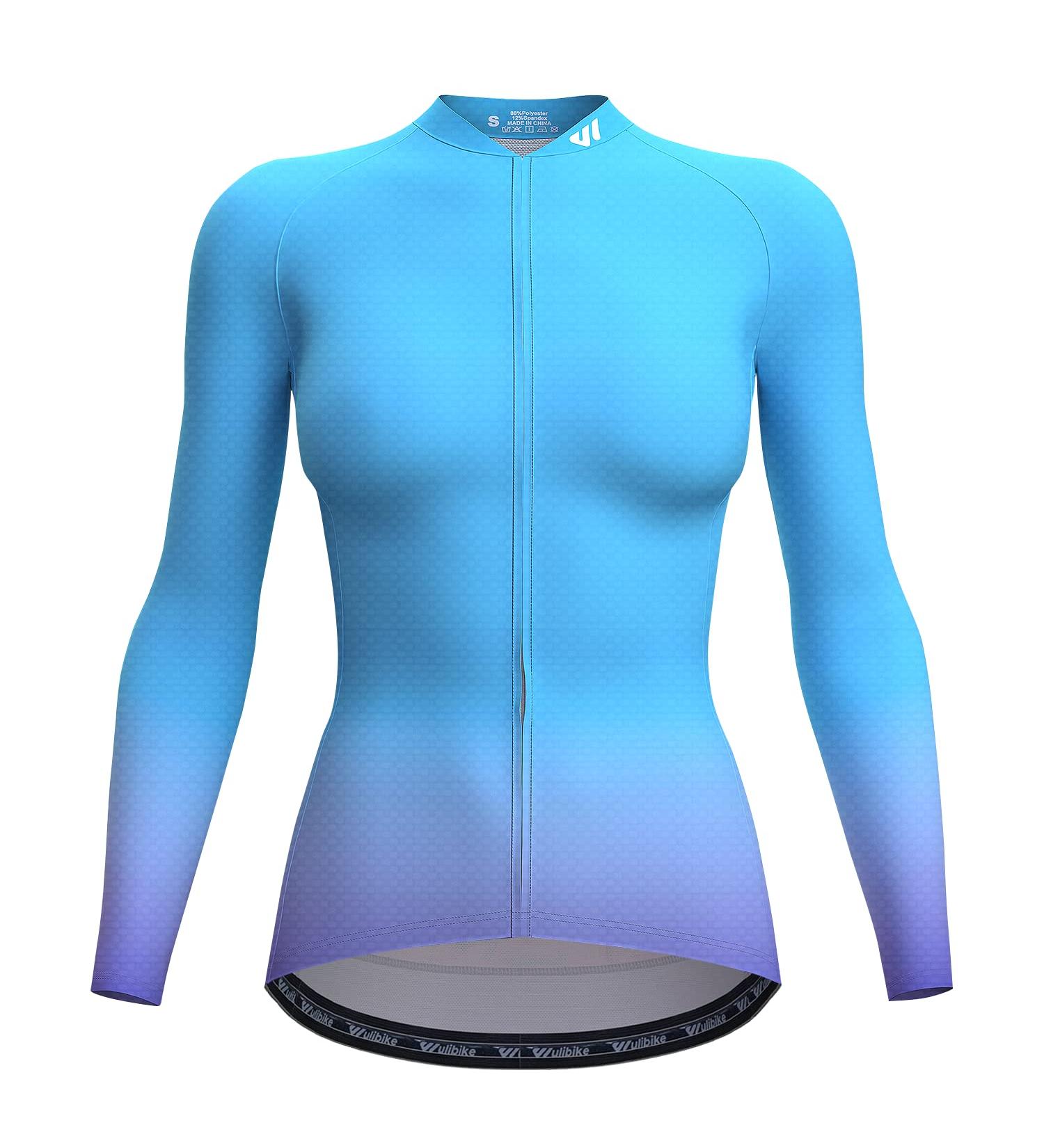 Wulibike Women's Long-Sleeved Cycling Jersey - Breathable Blue Gradient Road Bike Jersey with 3 Back Pockets | International Shipping Available - Buy Online on GoSupps.com