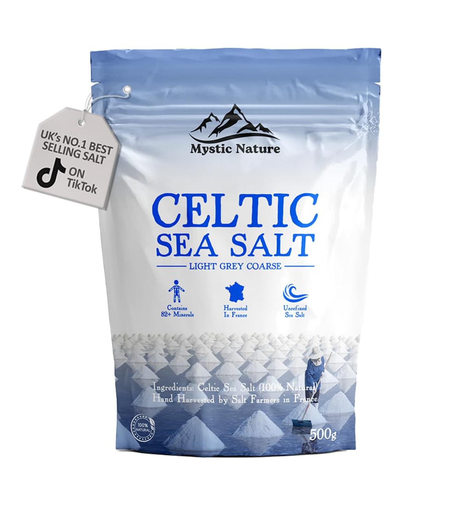 Mystic Nature Celtic Sea Salt - 500g | 100% Organic | Natural Unrefined Mineral Rich Celtic Salt Crystals From France | Rich In Magnesium Calcium Iron Potassium - Buy Online on GoSupps.com
