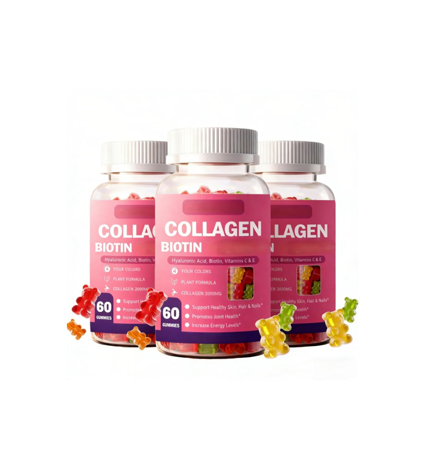 Biotine et collag ne pour cheveux peau et ongles 60 pi ces avec 2000 mg de collag ne acide hyaluronique et k ratine sans sucre v g talien sans OGM 3PCS