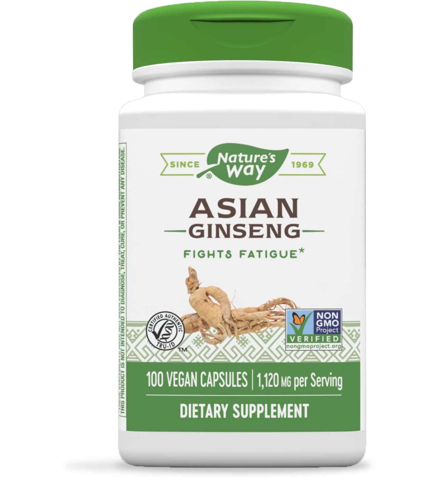 Nature's Way Asian Ginseng 120mg Capsules - Vegan Formula for Fighting Fatigue - 100 Count - Buy Online on GoSupps.com