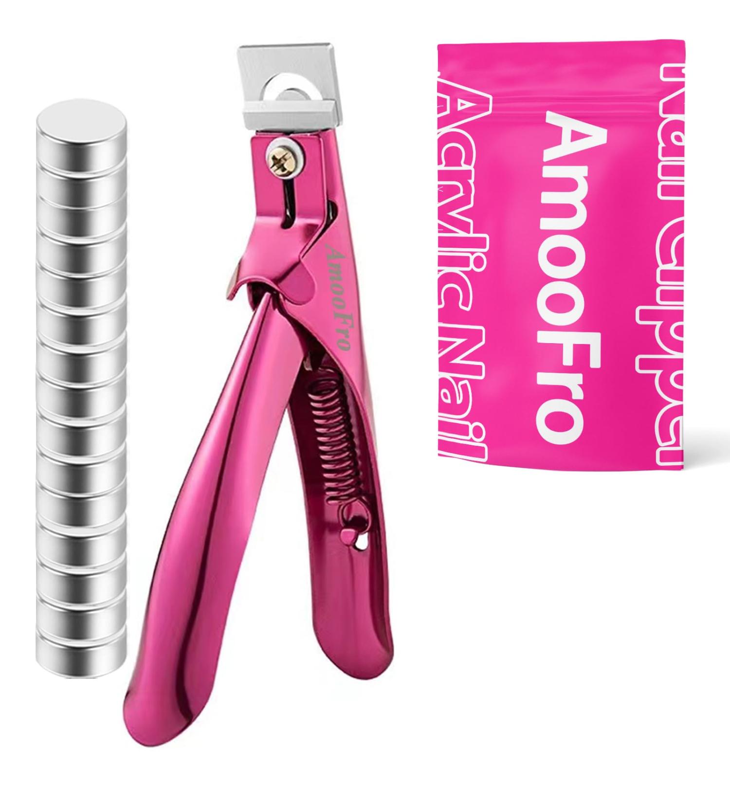 Acrylic False Nail Clippers with Magnets - Adjustable Stainless Trimmer & Tip Cutter for Salon Home Art - Perfect Length Measurement & Manicure Tool - Rosered - Buy Online on GoSupps.com