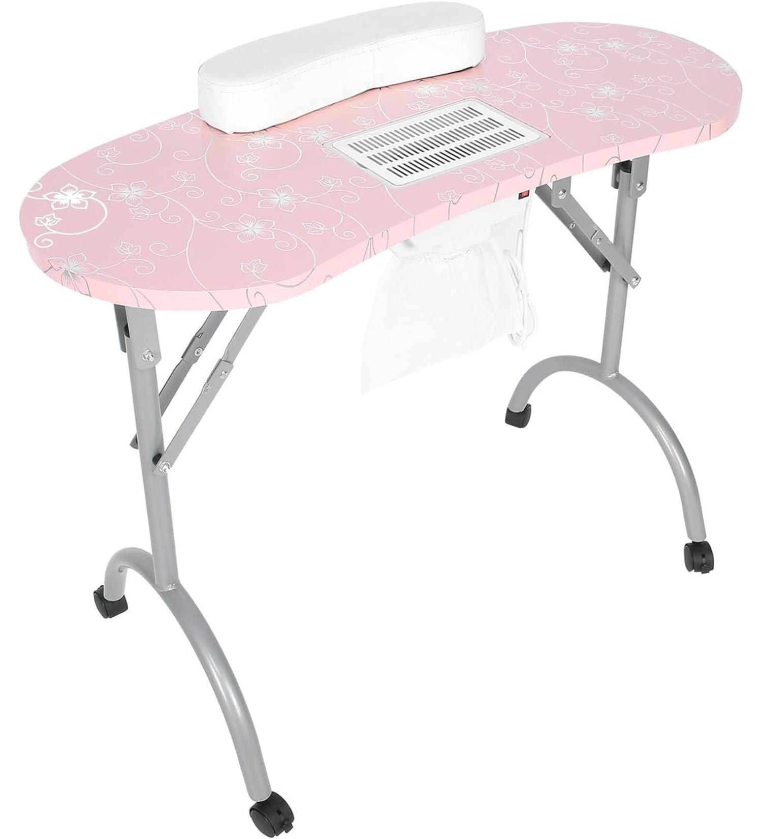 BYERZ BYERZ Pink Folding Manicure Table Professional Nail Art Station with Dust Collector and Hand Pillow - Buy Online on GoSupps.com