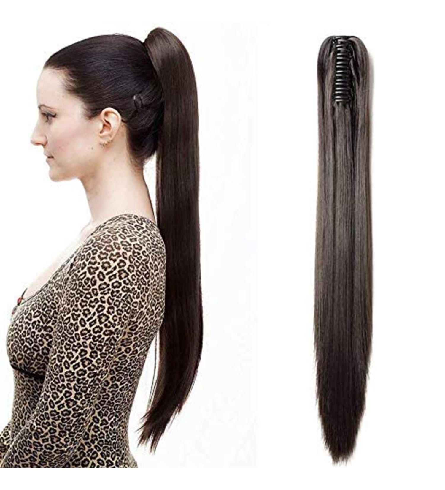 21 Inches Clip In Hair Extensions Claw On Ponytail Hairpieces Wrap Around Ponytail One Piece Long Straight Hair Extension Dark Brown  - Buy Online on GoSupps.com
