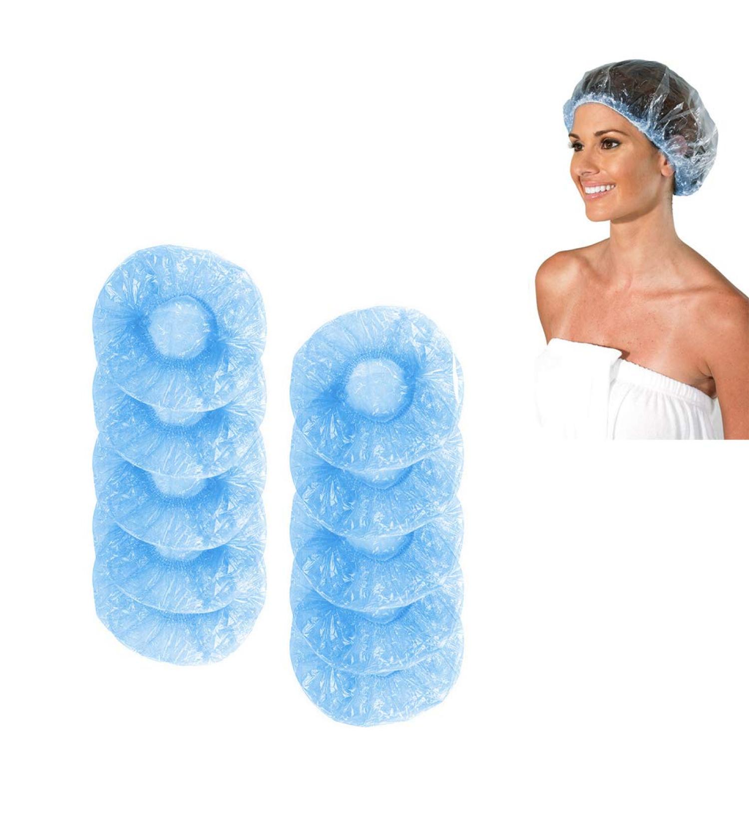 100 Pcs Disposable Waterproof Shower Caps - Thick Clear Plastic Hair Cap for Women - Ideal for Home, Spa, Hotel and Travel - Blue - Buy Online on GoSupps.com