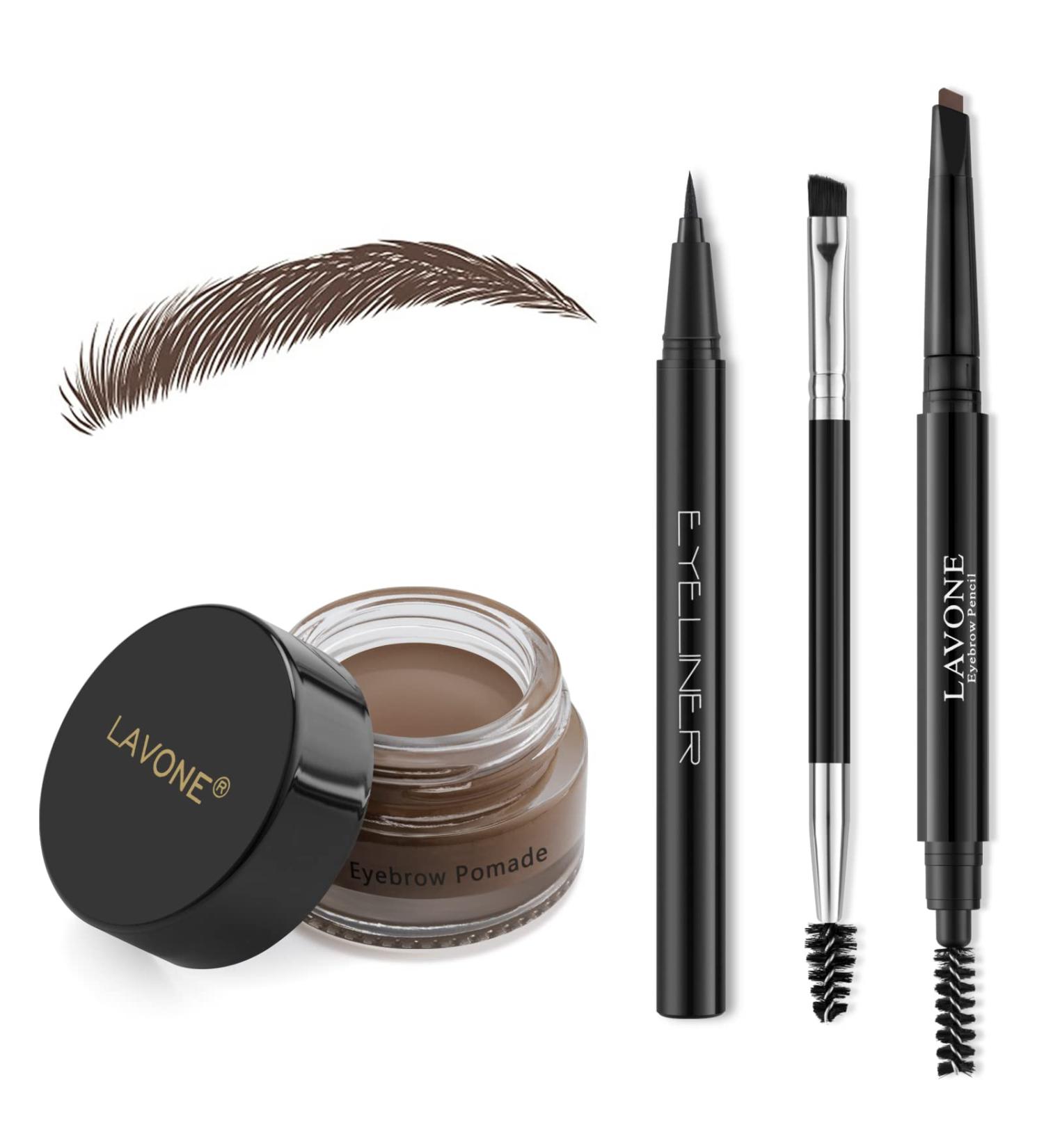 Dark Brown Eyebrow Stamp Pencil Kit Trio with Waterproof Pencil, Eyeliner, Pomade, and Brush - Buy Online on GoSupps.com