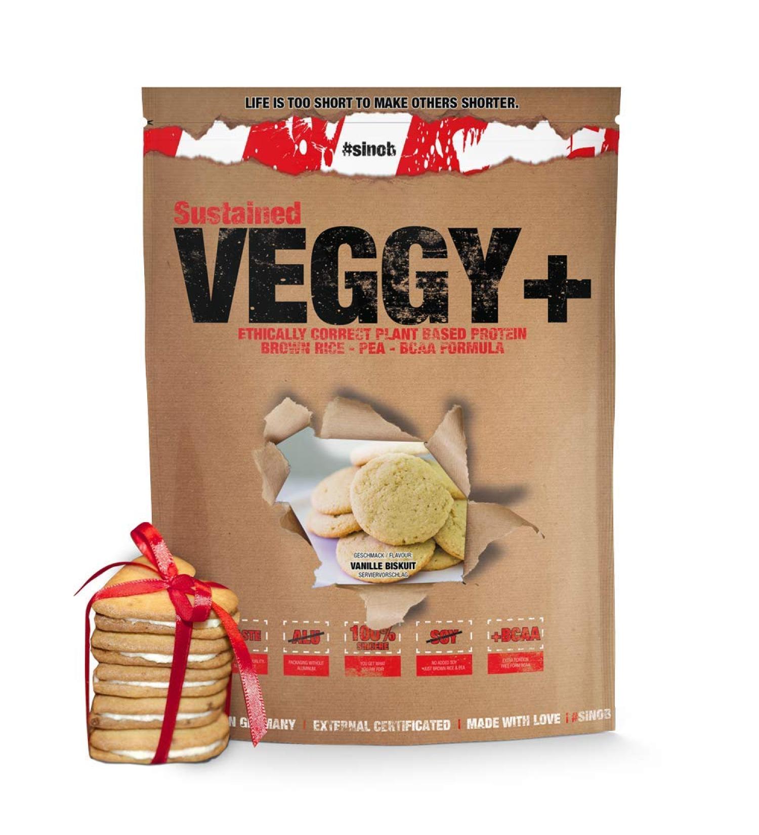 Veggy+ Vegan Protein Powder - Vanilla Biscuit Flavor | 900g Rice & Pea Protein with BCAAs | High Protein Vegan Shake (70% Protein) - Buy Online on GoSupps.com