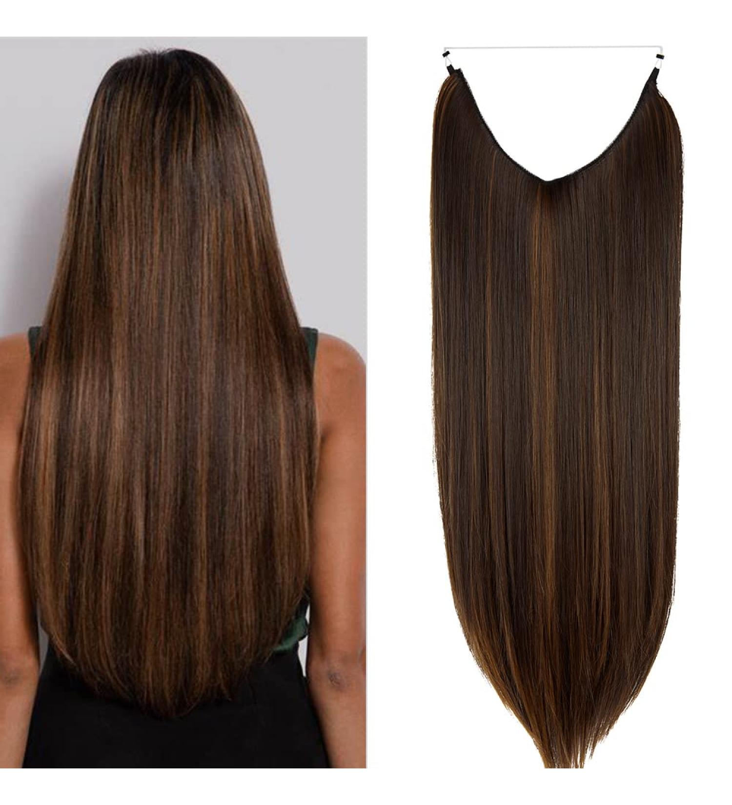 Halo Long Synthetic Hair Extensions Invisible Wire Headband 22 Inch Straight 4.4 Oz - Heat Resistant Fiber - No Clip - Dark Brown Mix Light Auburn - Buy Online on GoSupps.com