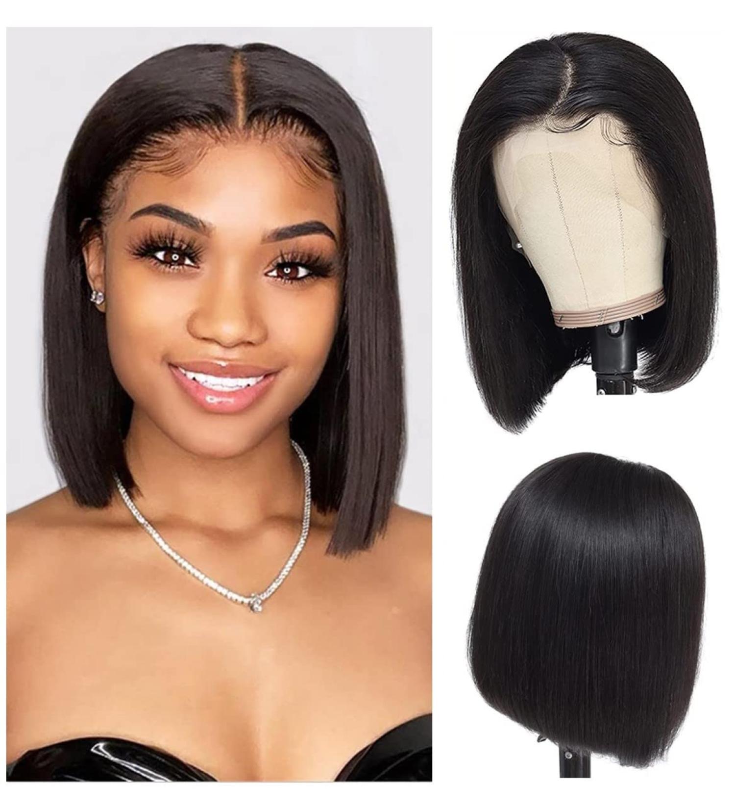 10 Inch Black Bob Wig Human Hair 13x4 HD Frontal 180% Density for Black Women - Buy Online on GoSupps.com