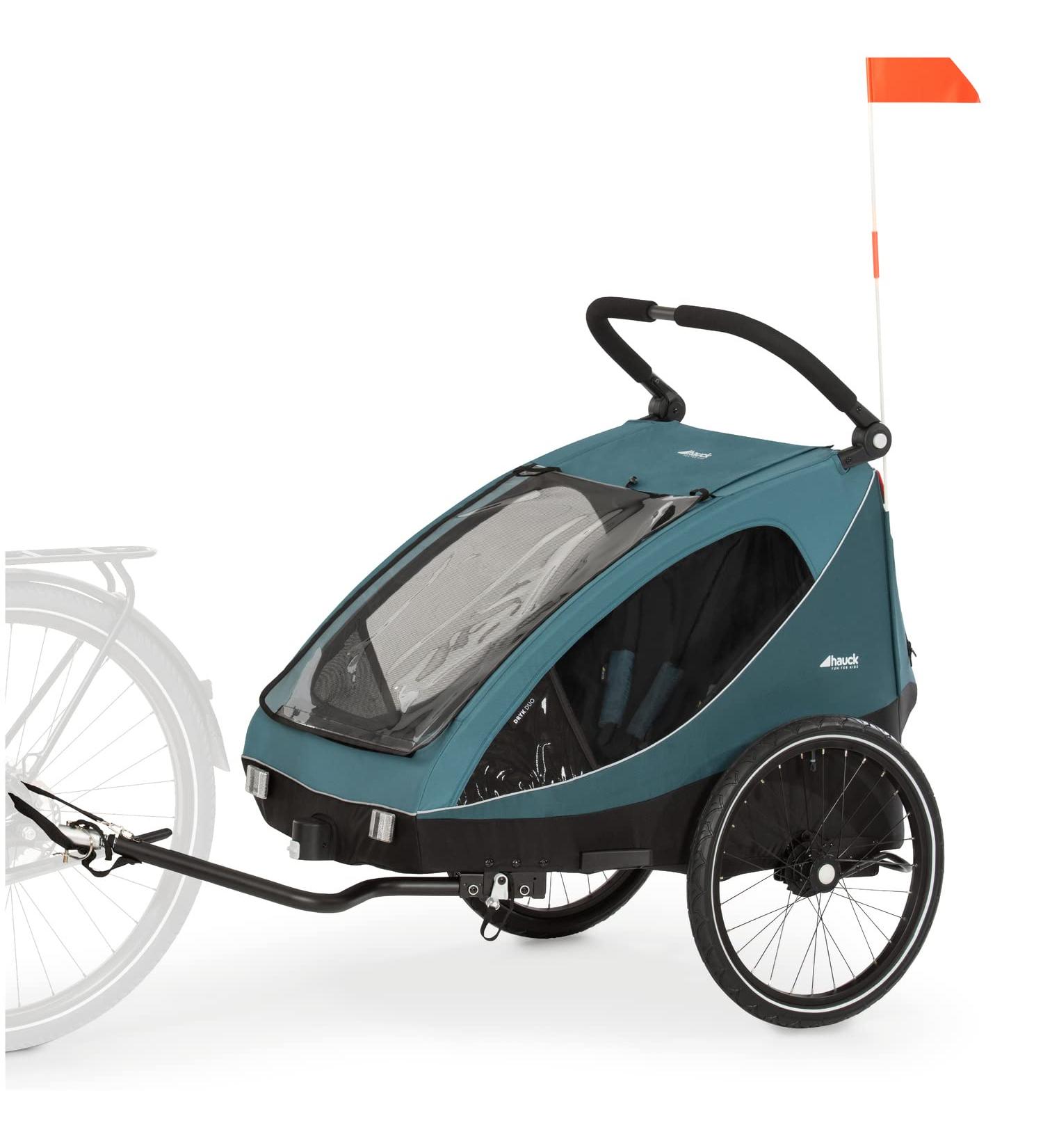 Hauck Dryk Duo 2in1 Bike Trailer for Kids | Double Bicycle Trailer & Pushchair | XL Storage | Petrol Color - Buy Online on GoSupps.com