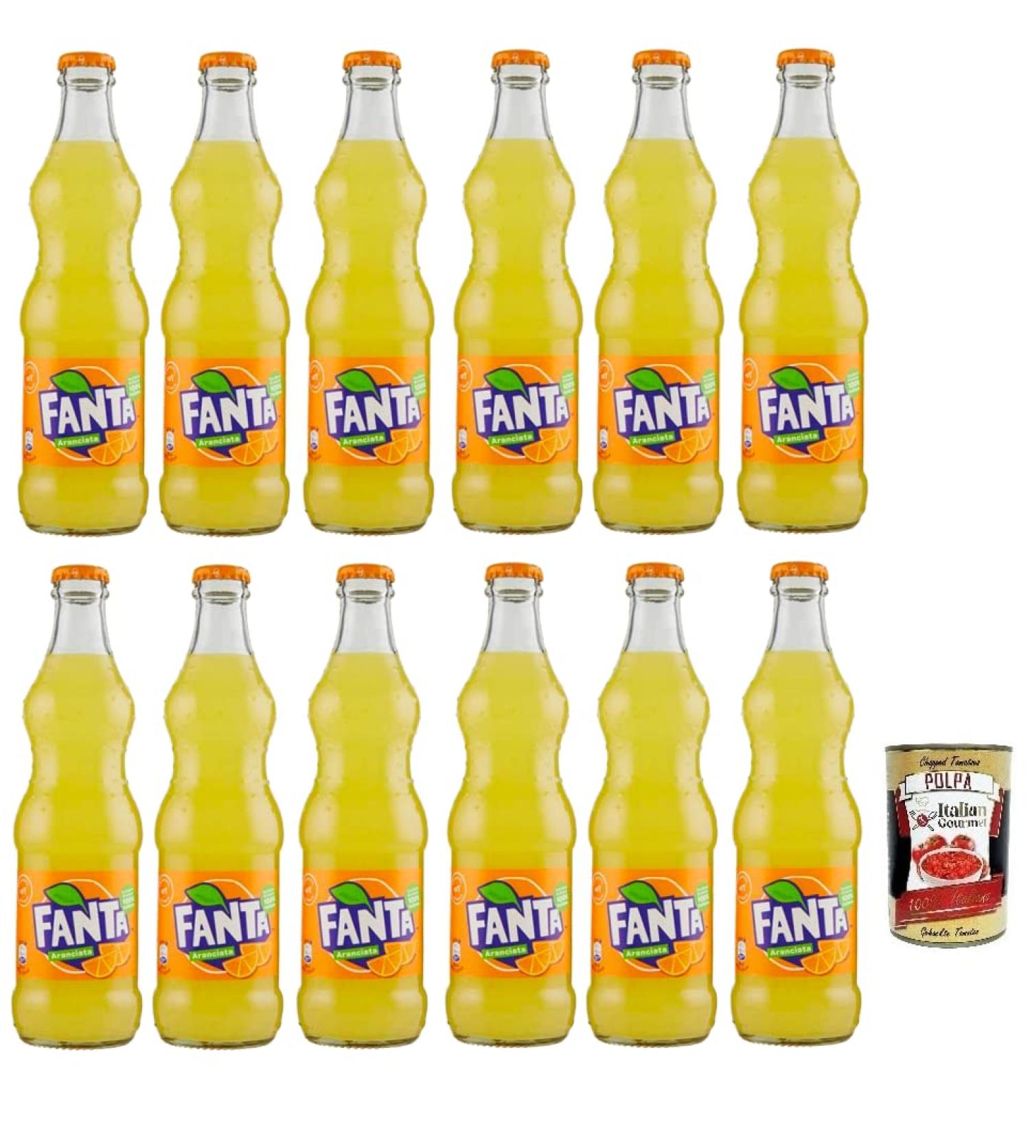 Fanta Aranciata Pack of 12 disposable glass bottles of 33 cl + 400 g of soft drink with orange juice - Buy Online on GoSupps.com
