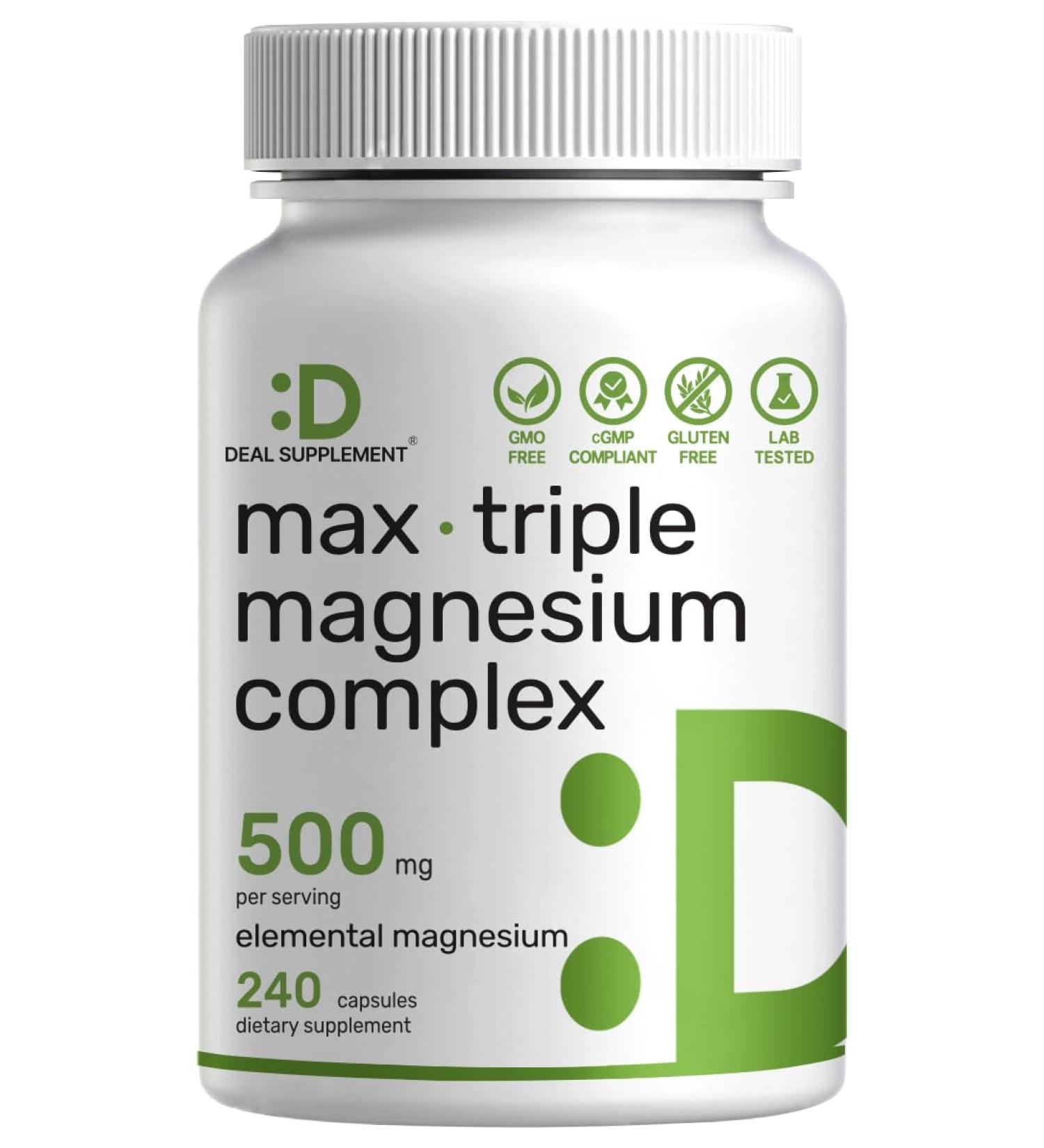 Magnesium Complex 1 000mg 240 Capsules Triple Magnesium Complex with Magnesium Glycinate Citrate Oxide Mineral Supplements with Max Strength Elemental Forms + 100% Chelated & Purified - Buy Online on GoSupps.com
