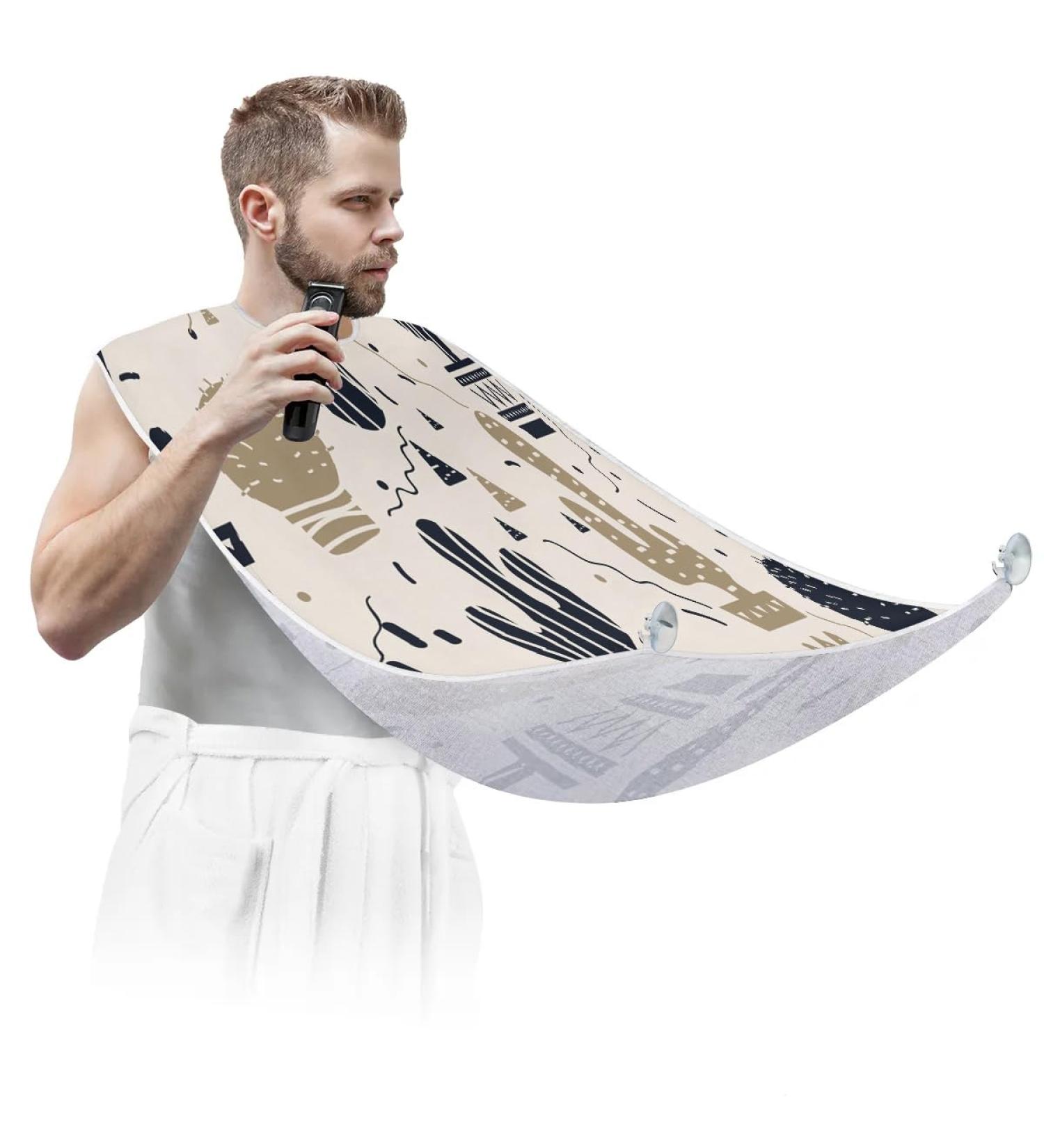 Beard Bib Apron for Men | Non-Stick Waterproof Hair Catcher Cape | Abstract Cactus Design - Perfect for Shaving & Trimming - Buy Online on GoSupps.com