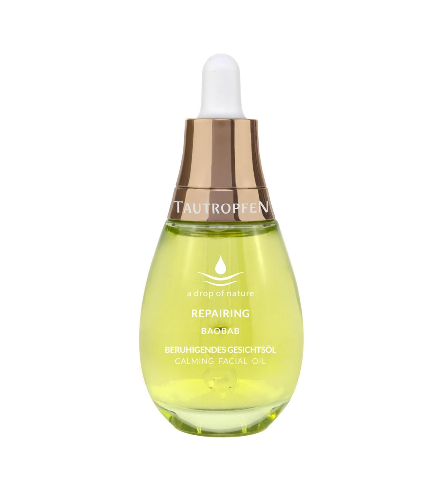 TAUTROPFEN Natural cosmetics repair facial oil 15 ml soothing facial care oil for all skin types with Baobab oil berry seed oil and bisabolol quickly absorbed