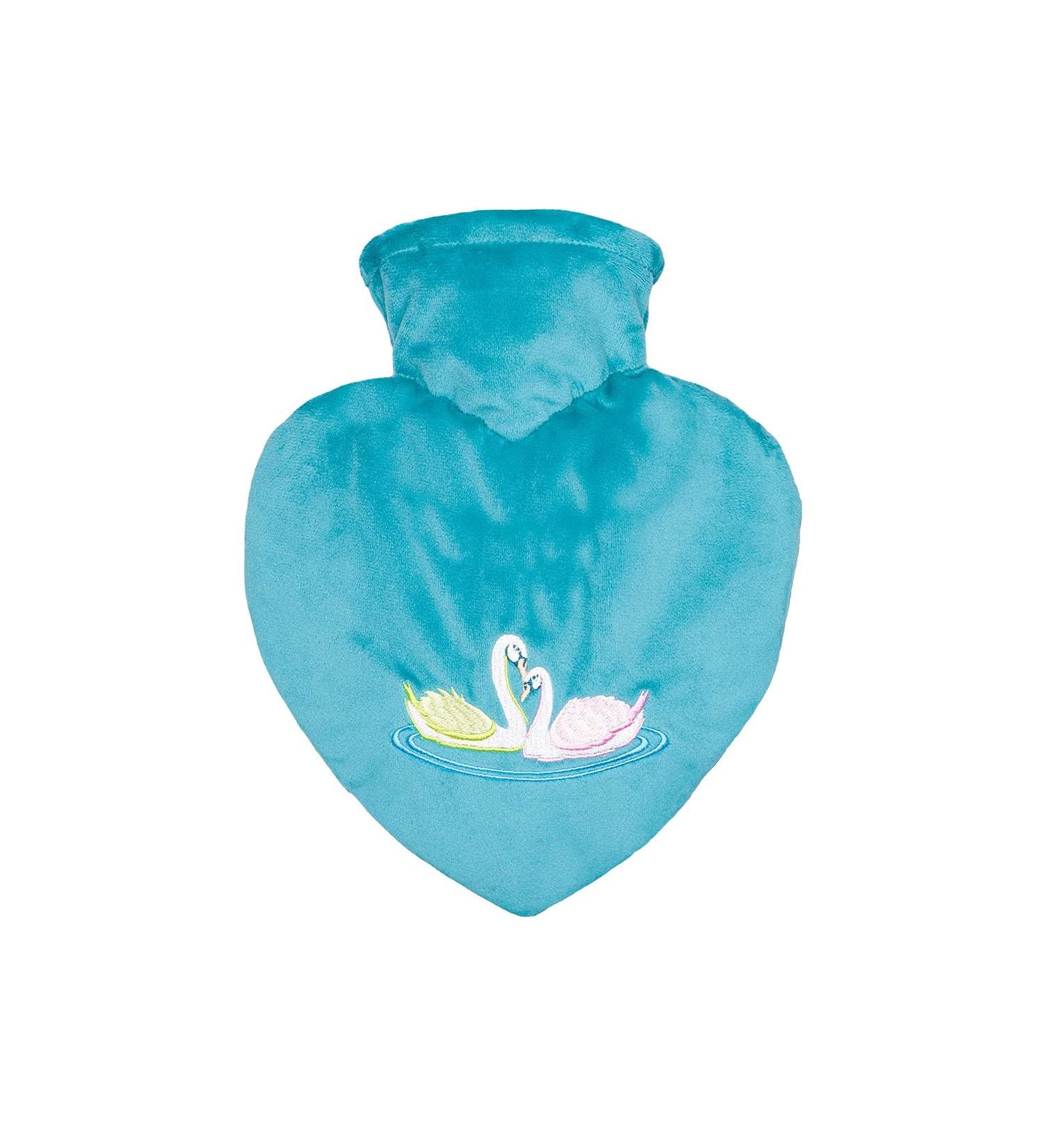 Hugo Frosch hot water bottle heart 1.0 l velour cover mint swans