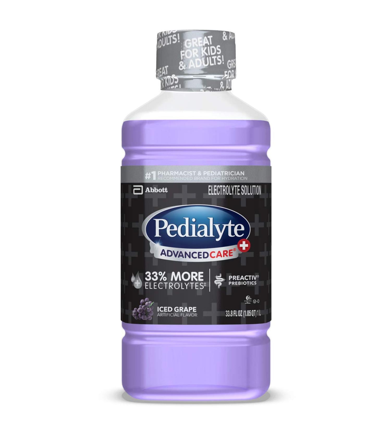 Pedialyte AdvancedCare Plus 1L Electrolyte Drink with 33% More Electrolytes & PreActiv Prebiotics - Iced Grape - Buy Online on GoSupps.com