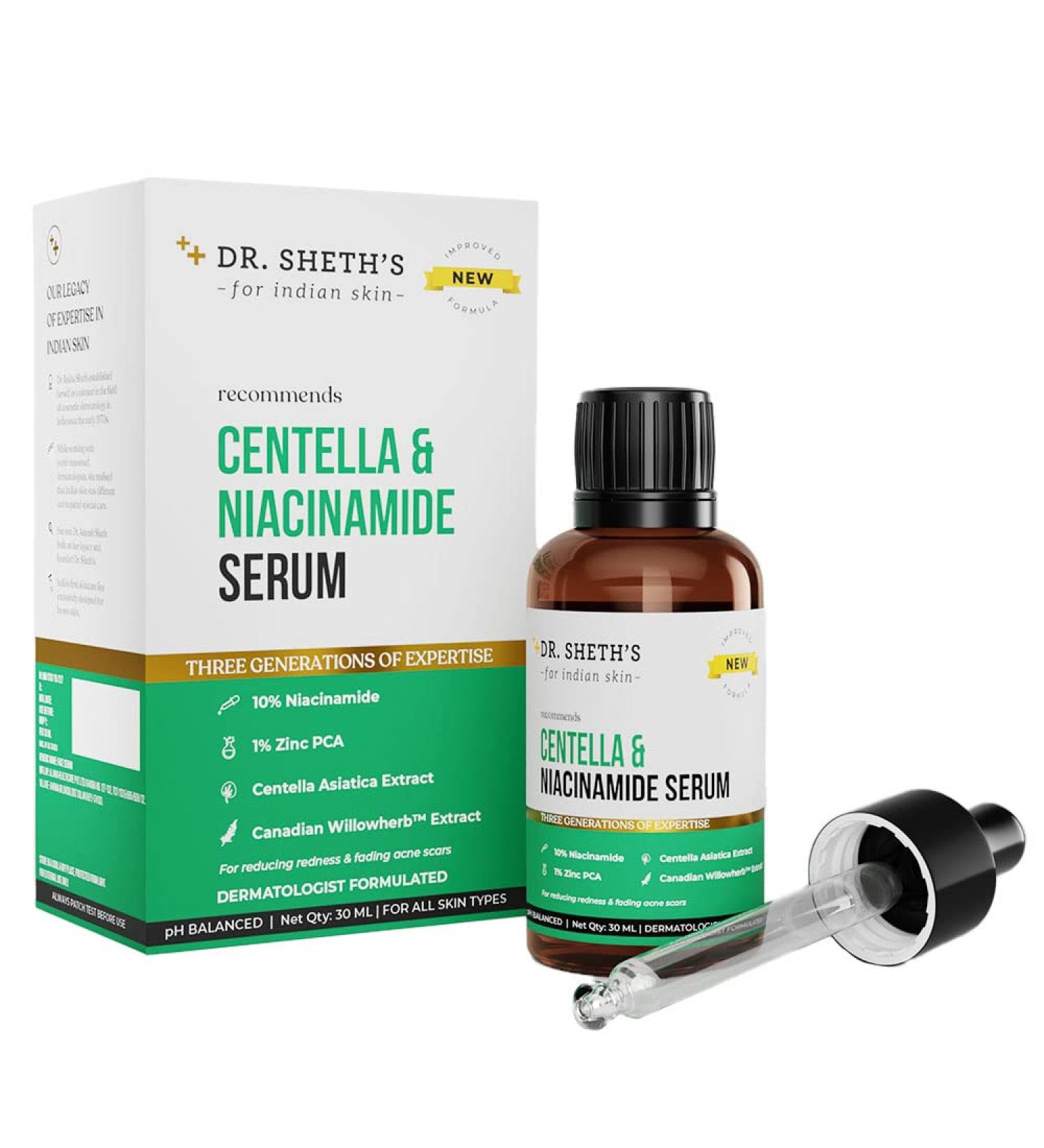 Dr. Sheth s Centella & 10% Niacinamide Face Serum - Best for All Skin Types | 30ml | Hydrating & Brightening Serum for Glowing Skin - Buy Online on GoSupps.com
