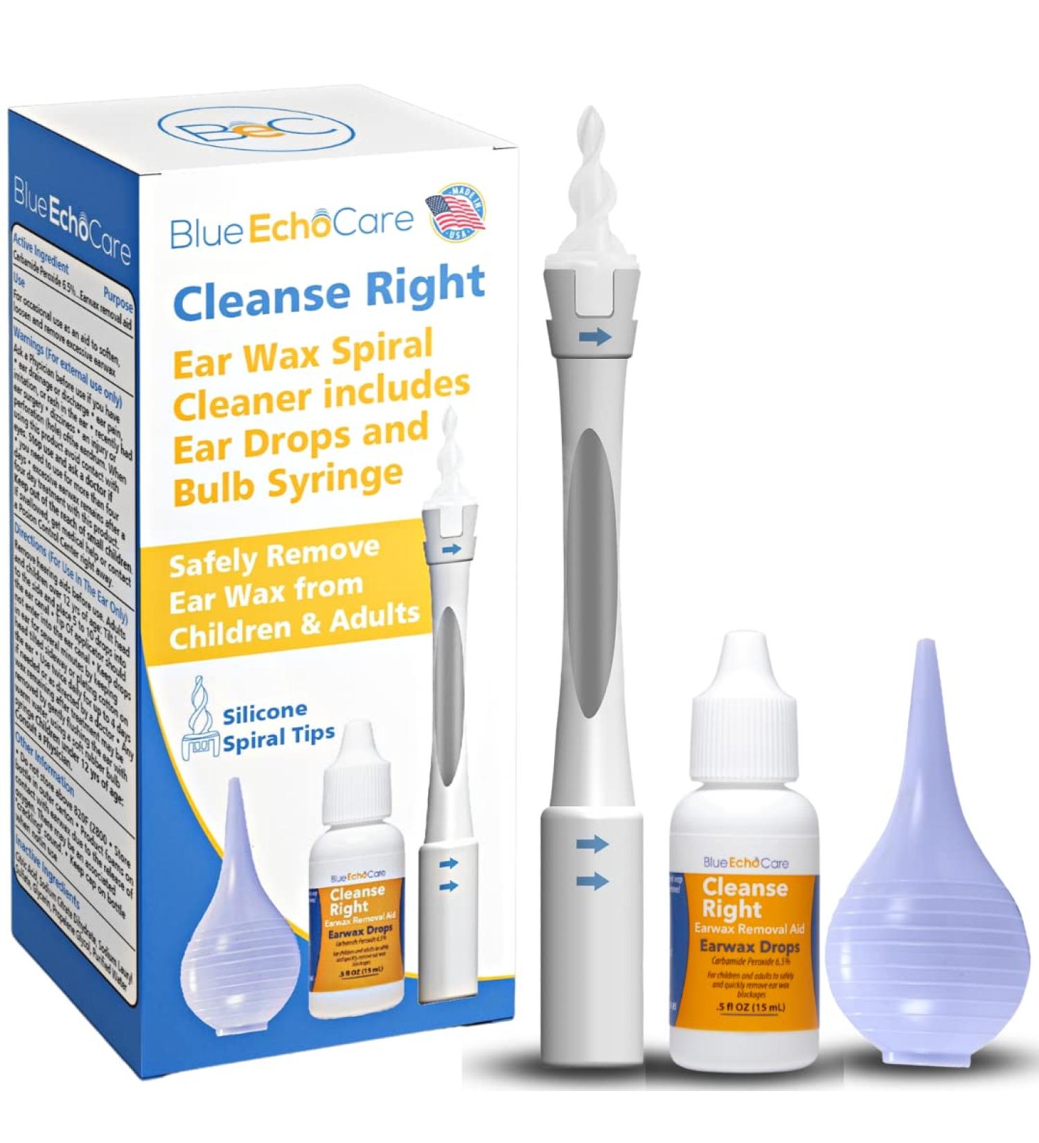 Cleanse Right 2nd Gen USA Made .5oz Ear Drops & Wax Removal Kit - Ear Spiral, Bulb Syringe for Blockage Removal & Irrigation - Buy Online on GoSupps.com