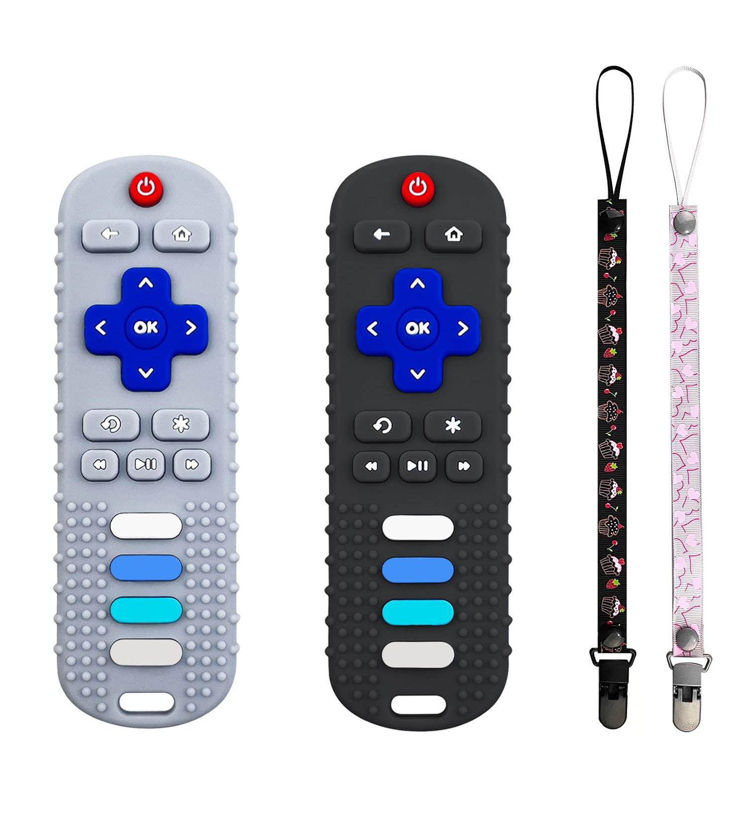 2-Pack Silicone Baby Remote Control Teether Toy for Babies 6-36 Months - Black & Gray - Boys & Girls Teething Toys - Buy Online on GoSupps.com