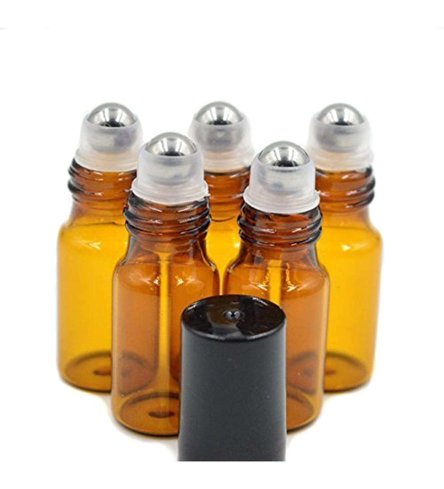 Buy WOIWO 5 PCS Amber Glass Roll-on Bottles - Essential Oil Perfume Lip Balm 5 ML - Stainless Steel Roller Balls & Black Caps - International Shipping Available - Buy Online on GoSupps.com