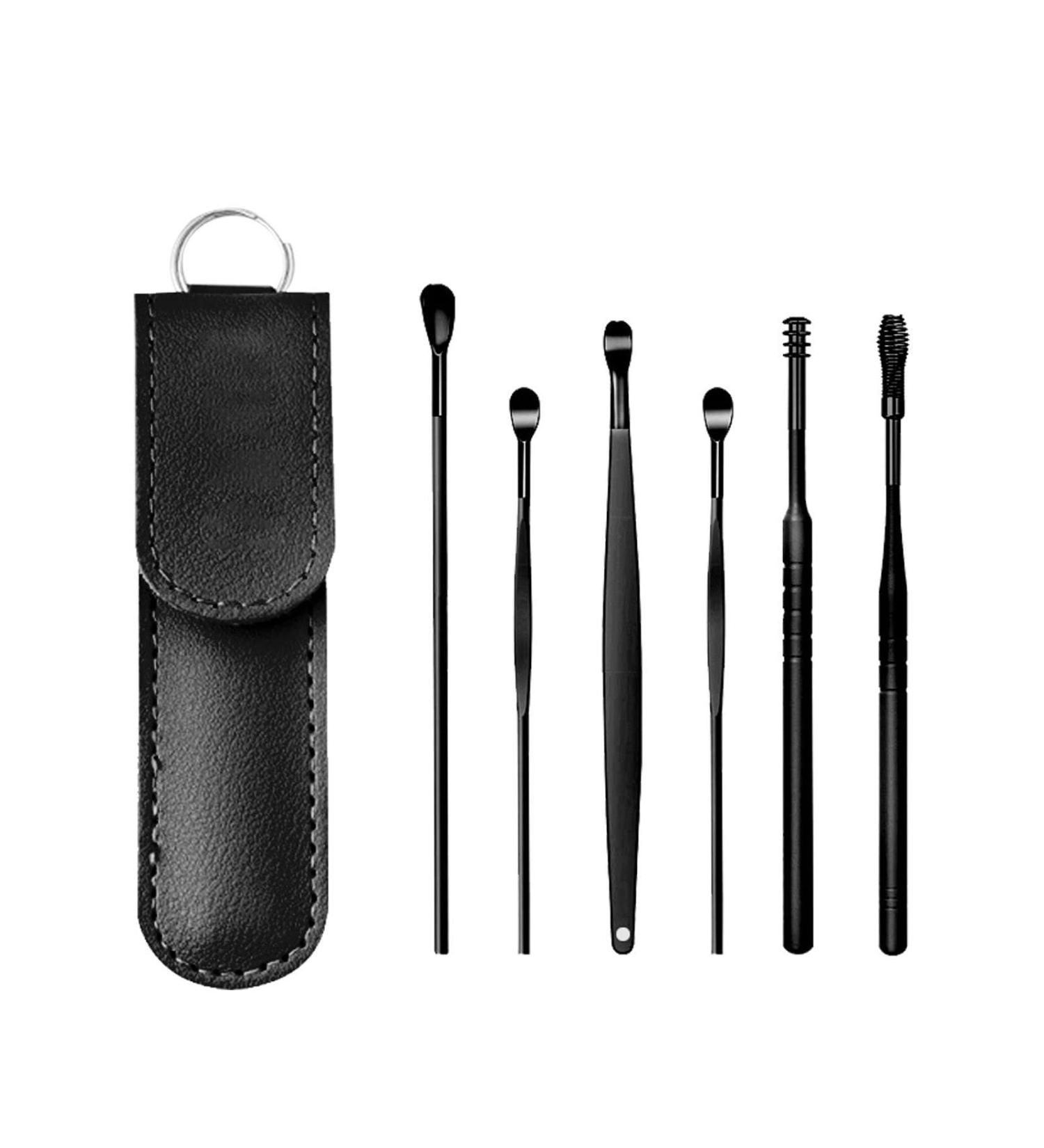 Innovative 6Pcs Spring Earwax Cleaner Tool Set | 360 Spiral Design Ear Wax Removal Kit with Scrub Brush & Storage Bag | Black One Size - Buy Online on GoSupps.com