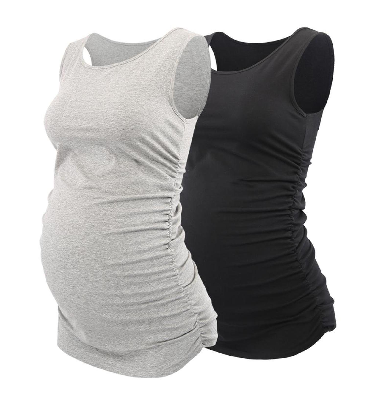 ZUMIY Maternity Top Women's Cotton Round Neck Ruched Cami Shirt - Black+Grey 2-Pack | Size L - Buy Online on GoSupps.com
