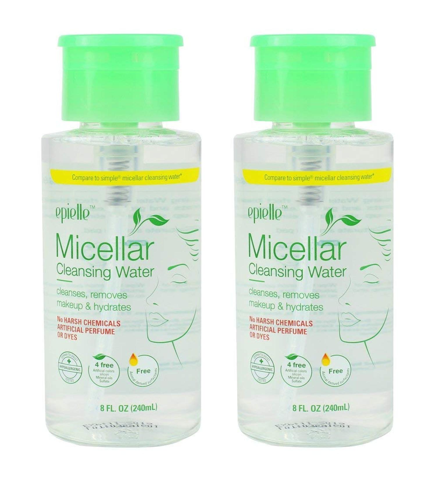 Epielle Micellar Cleansing Water | Cleansing and Makeup Remover | For All Skin Types | Gently Removes Makeup to Cleanse Skin | 8 Fl Oz (2 Pack)