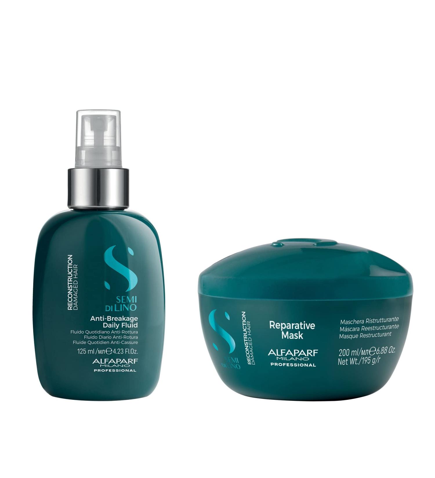 Alfaparf Milano Semi di Lino Reconstruction Reparative Mask and Anti-Breakage Fluid Set - Repair, Reconstruct, Strengthen - Adds Shine and Softness - Buy Online on GoSupps.com