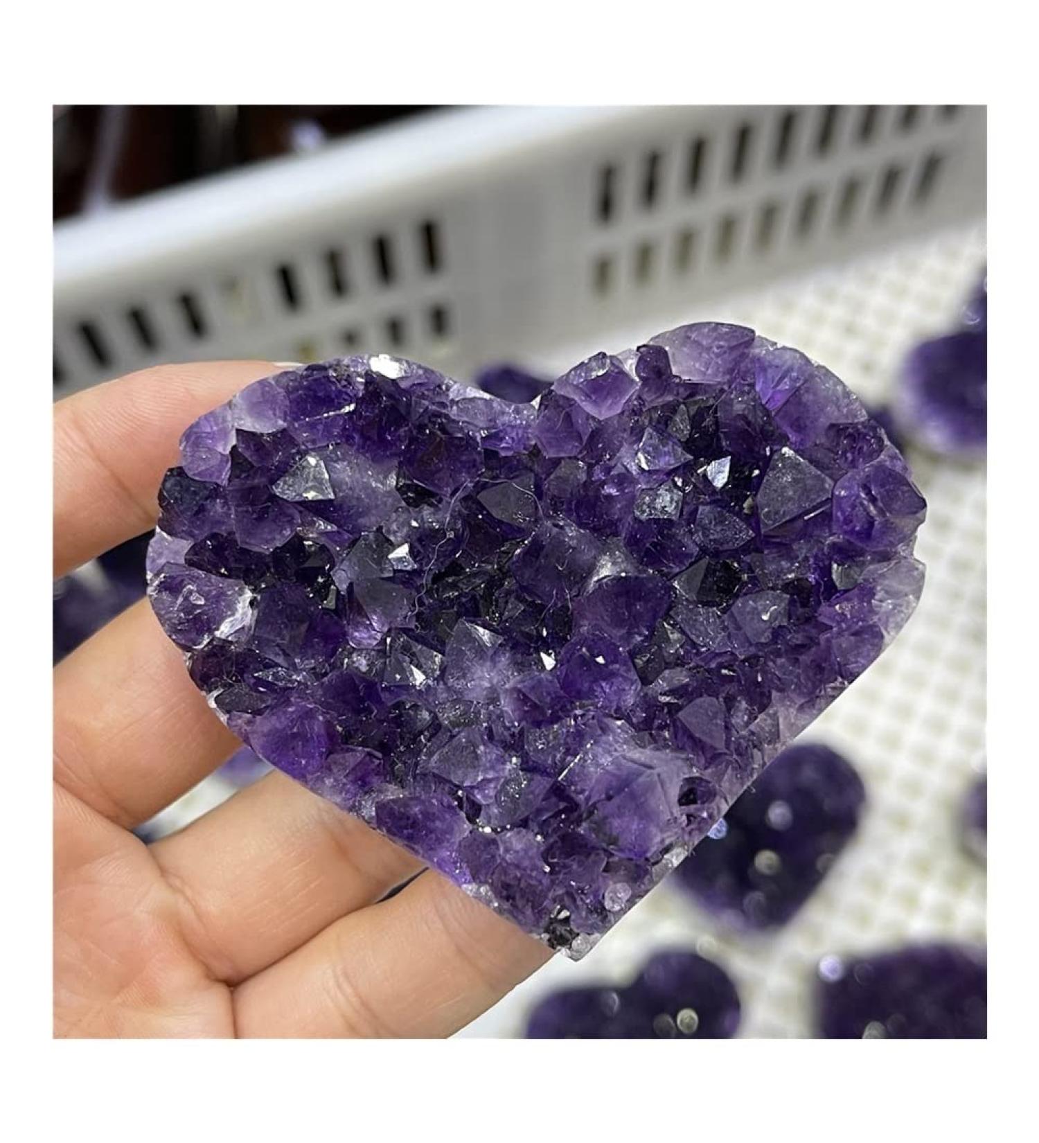 1PC Natural Amethyst Quartz Crystal Heart Cluster Specimen Stones Natural Luster 4-5cm