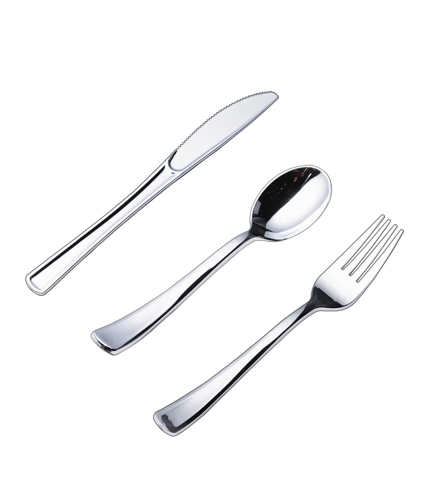 N9R 200pcs Plastic Silverware Set - 100 Forks, 50 Spoons, 50 Knives - Disposable Cutlery for Parties/Everyday Use - Buy Online on GoSupps.com