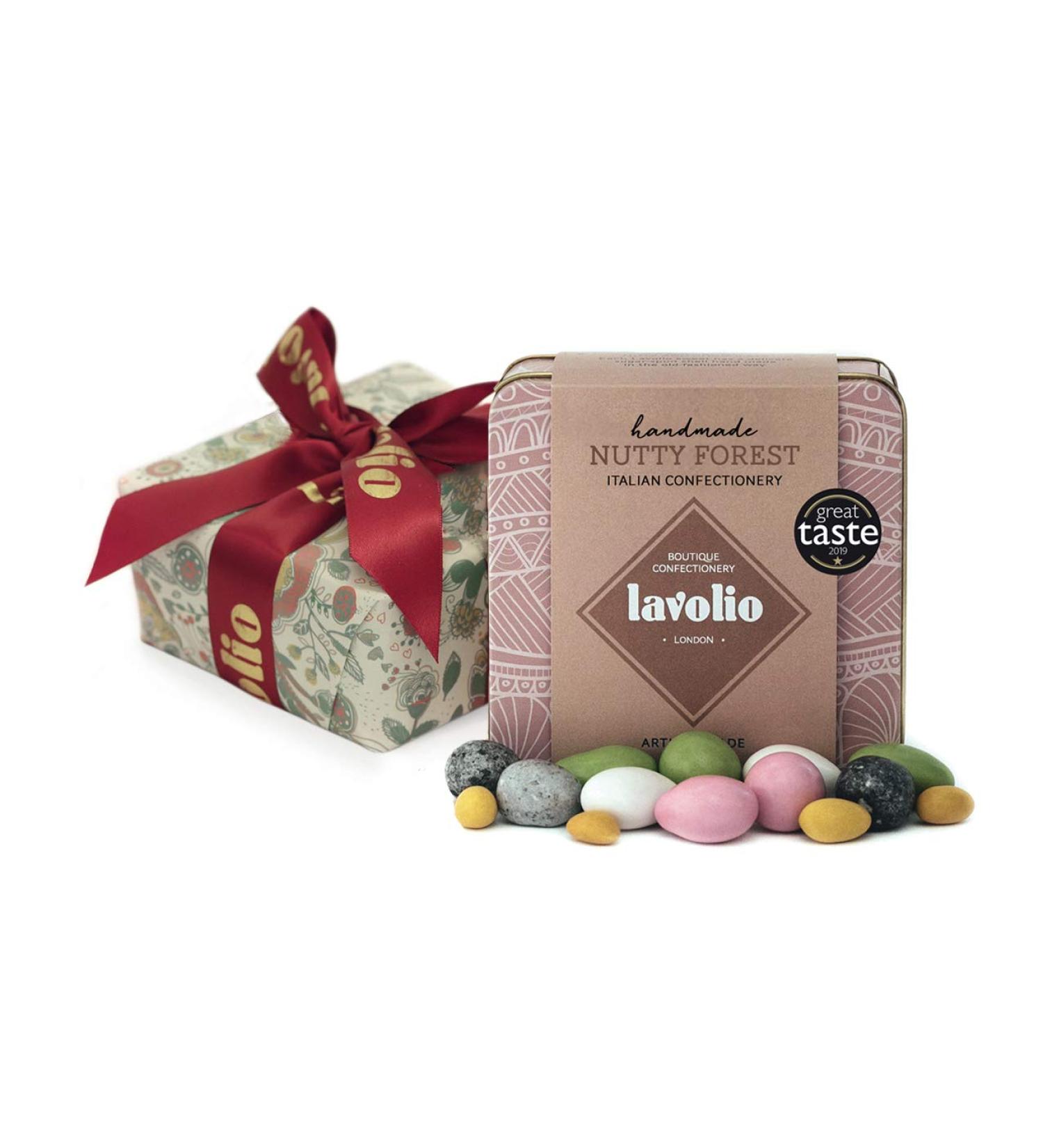 Lavolio Giftwrapped Nutty Forest Confectionery Gift Tin (175g) - Premium Selection of Covered Nuts and Luxury Chocolate Sweets Perfect Present for Him or Her. - Buy Online on GoSupps.com