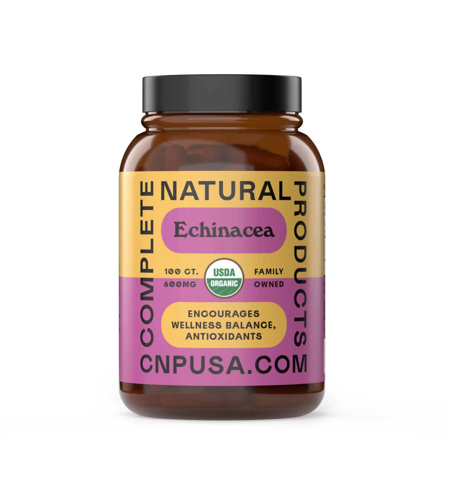 Complete Natural Products Organic Echinacea Capsules 600mg, 100ct | Plant-Based, Immune System & Seasonal Health Support | Pure Herb, Non-GMO, Vegan Capsules - Buy Online on GoSupps.com