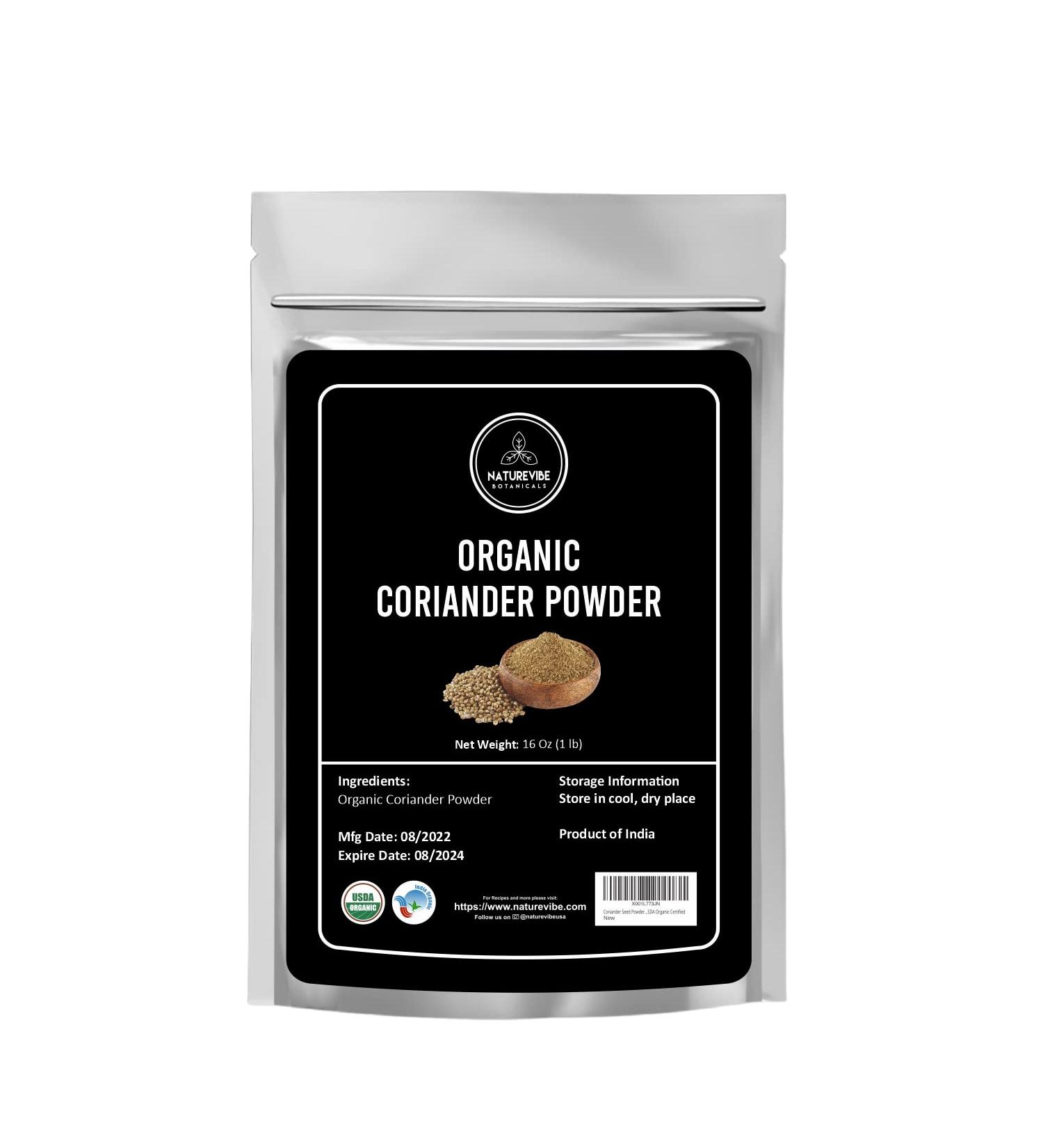 Naturevibe Botanicals Organic Coriander Seed Powder - 1lb (16oz) | Gluten-Free, Non-GMO, Raw | Rich in Minerals | Indian Spice - Buy Online on GoSupps.com