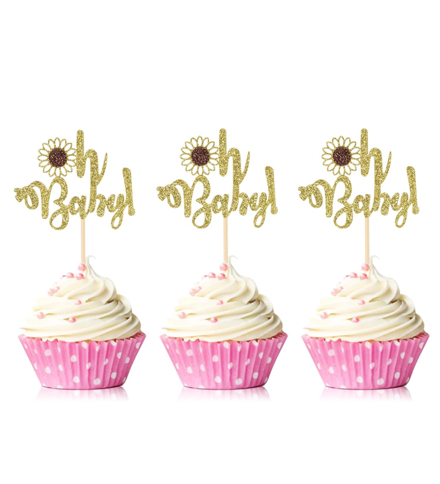24 PCS Sunflower Oh Baby Cupcake Topper Glitter Baby Shower Cupcake Picks Perfect for Baby Shower Gender Reveal Party Cake Decorations Supplies - Buy Online on GoSupps.com