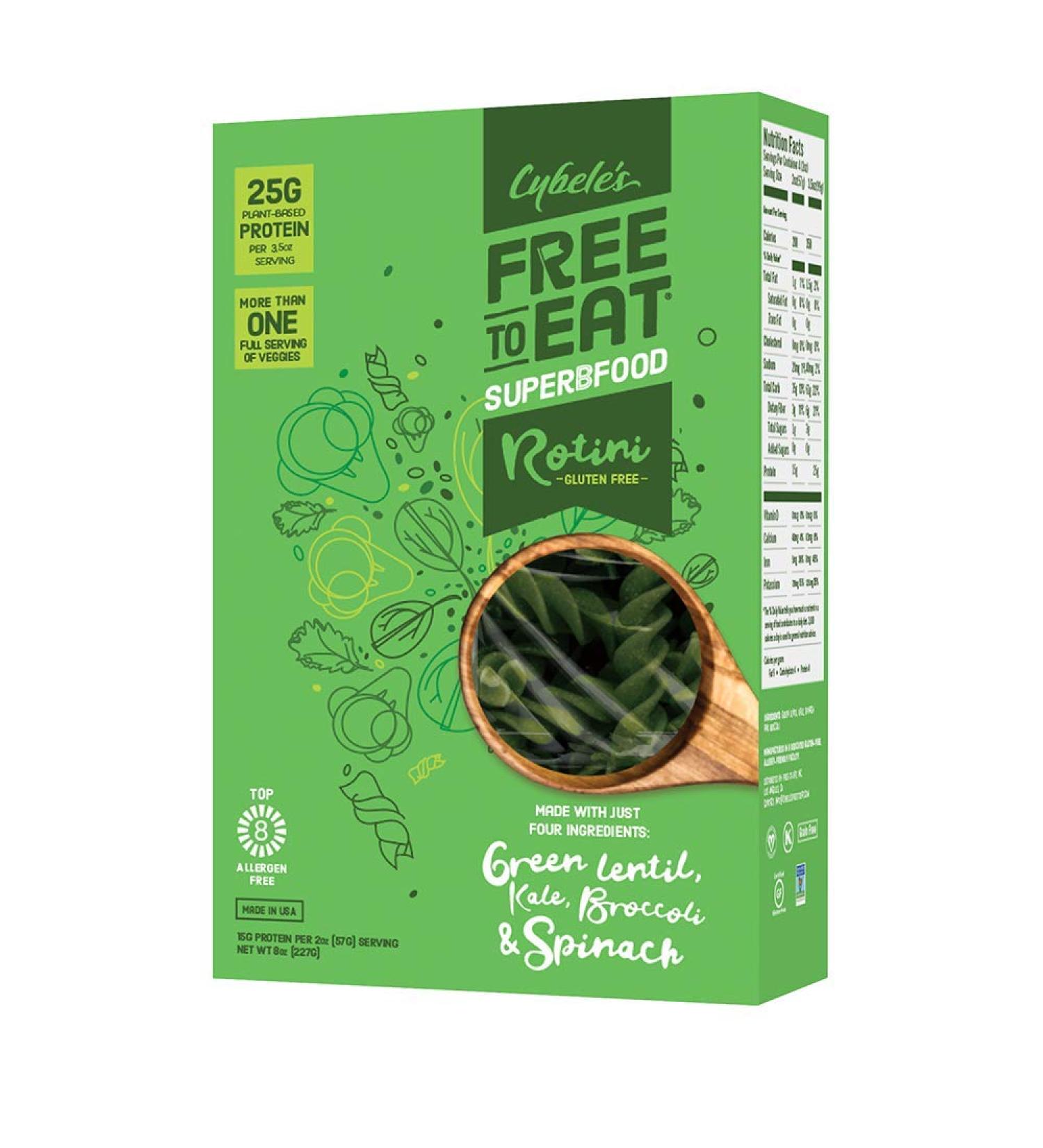 Cybele's Free to Eat Gluten-Free & Grain-Free Superfood Green Rotini - Plant-Based Protein, Vegan, 8oz Box - Buy Online on GoSupps.com