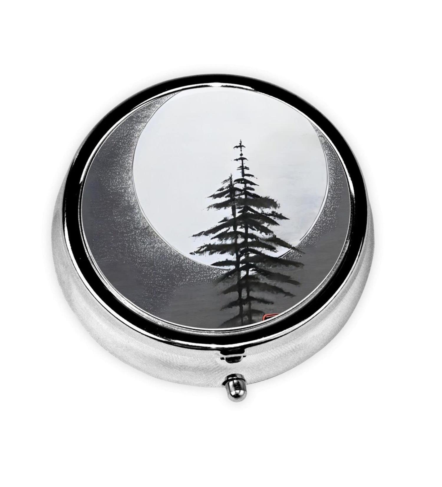 Moon Pine Tree Round Pill Box | 3 Compartment Portable Travel Pill Organizer for International Shipping - Buy Online on GoSupps.com